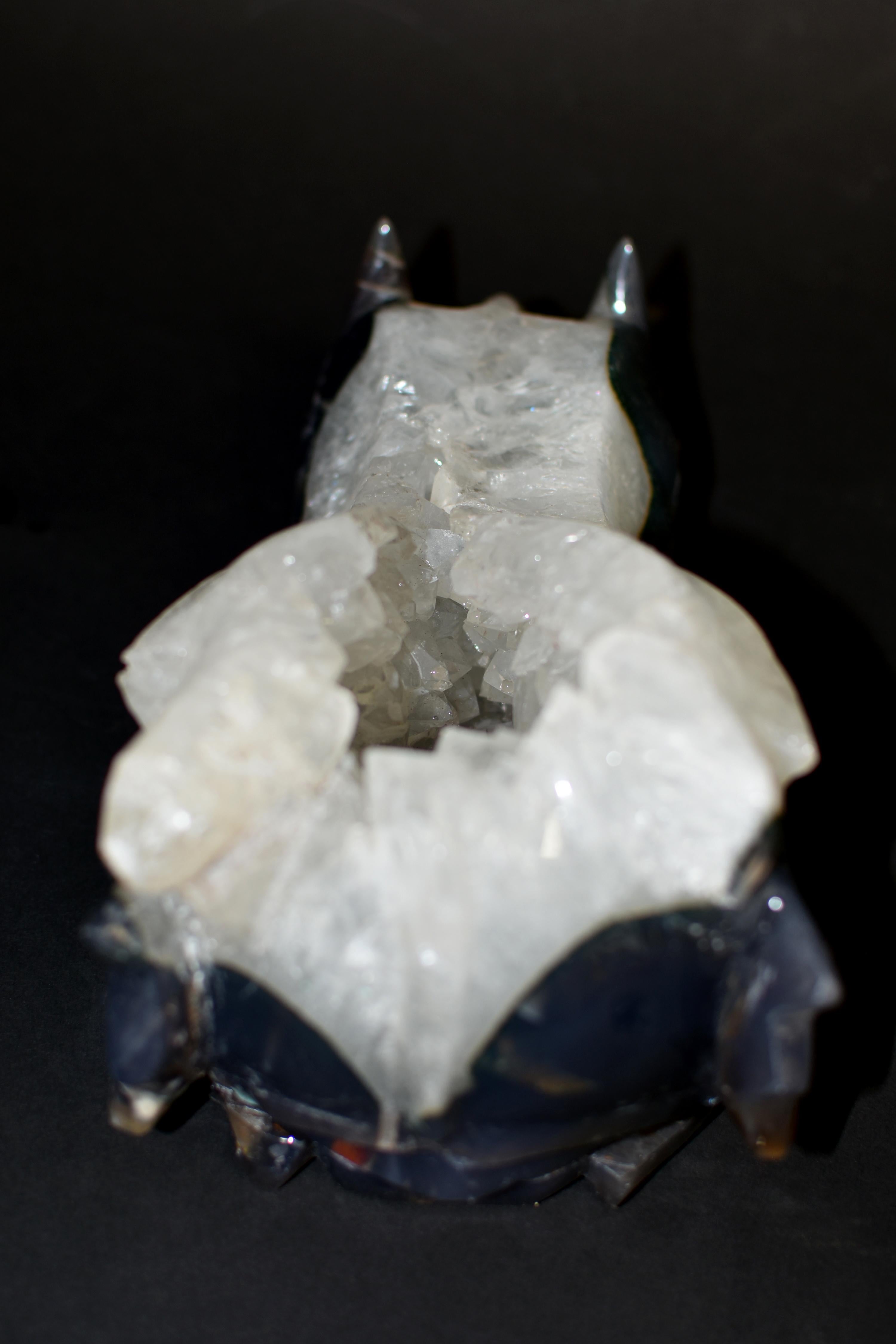 Hand-Carved Rock Crystal Dragon's Head Statue 8.5 lb For Sale