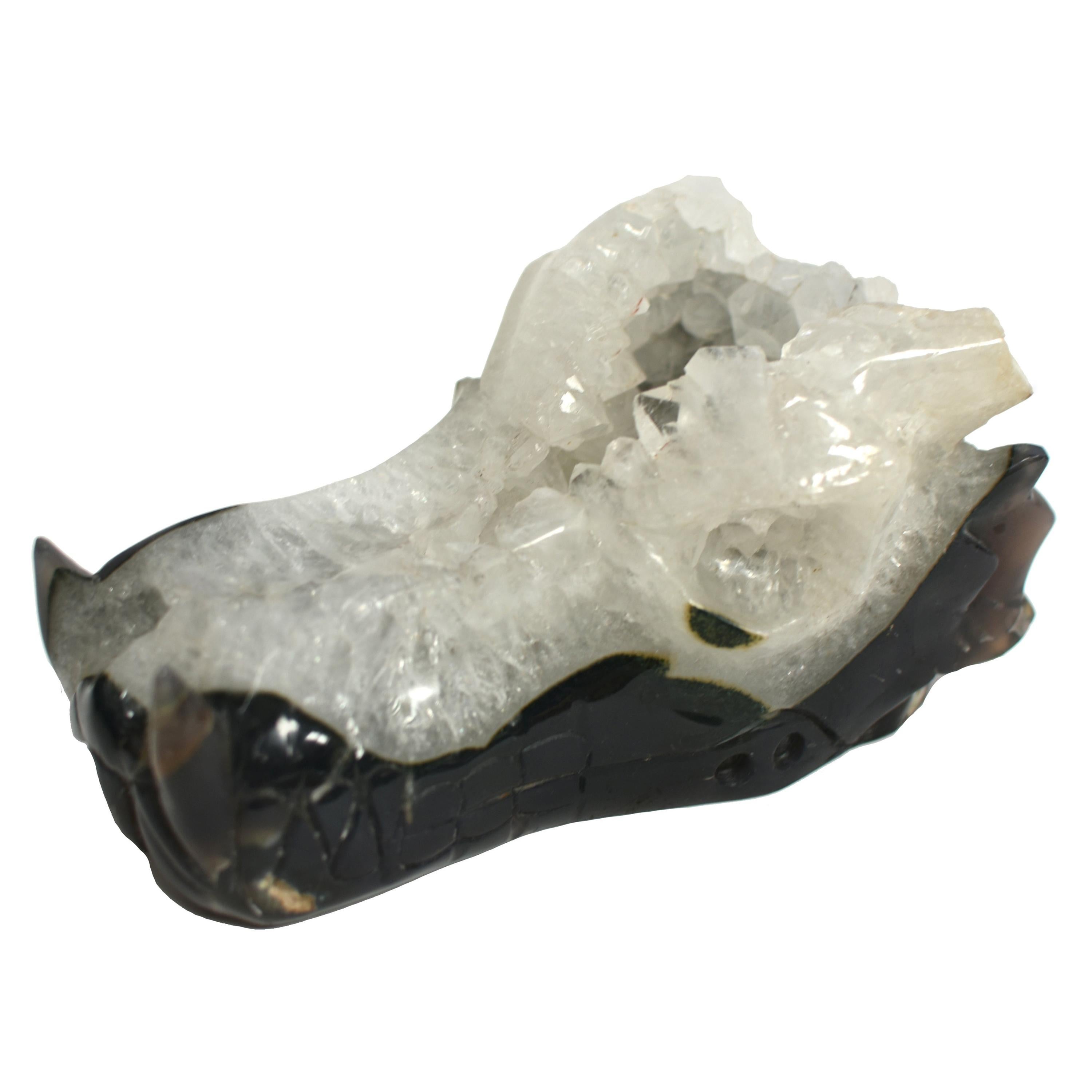 Statue tête de dragon en cristal de roche 8,5 lb