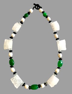 Rock crystal druzy necklace w/ rock crystal rondelles and cultured pearls