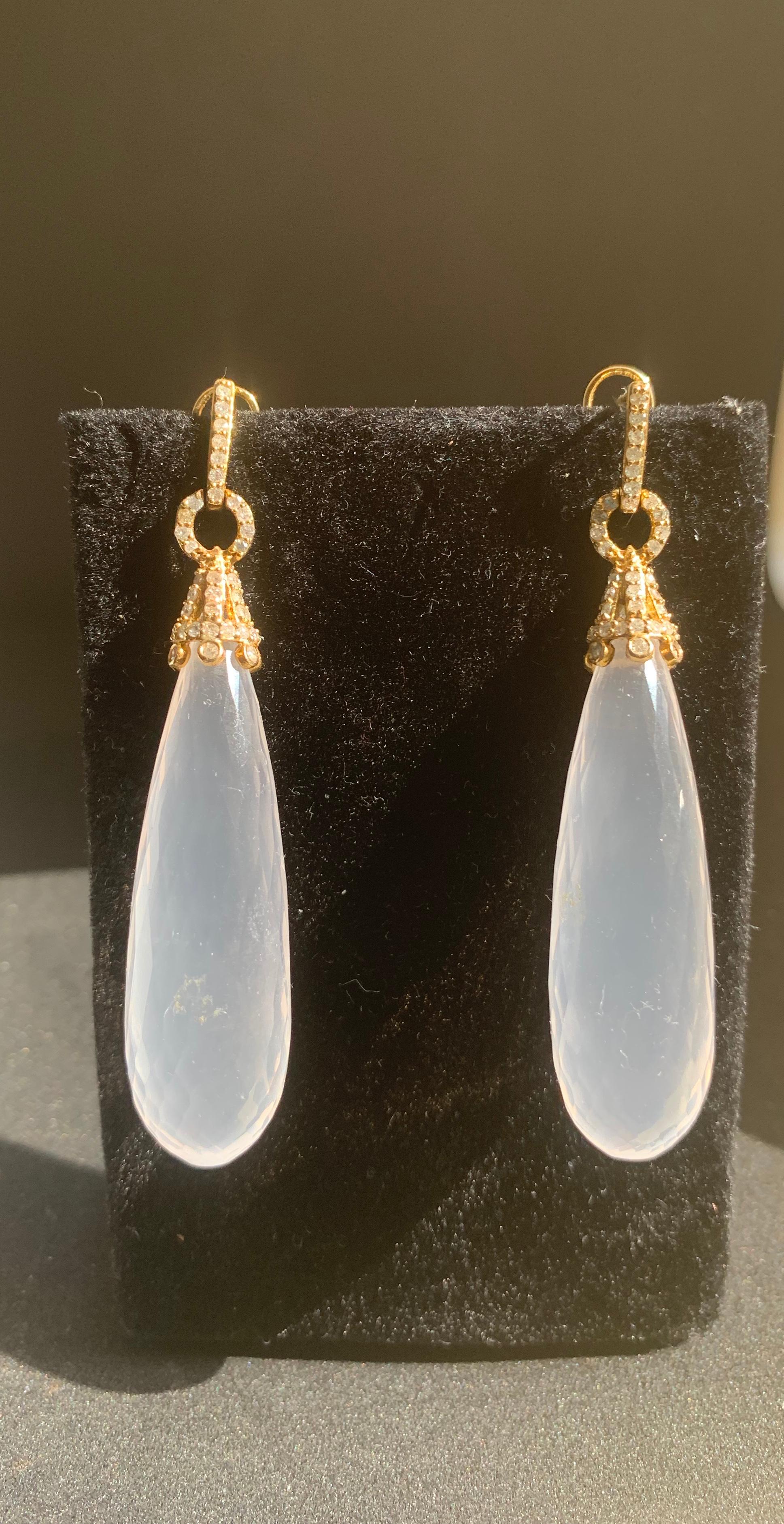 Women's or Men's Gold Diamond Rock Crystal Drop Earrings For Sale