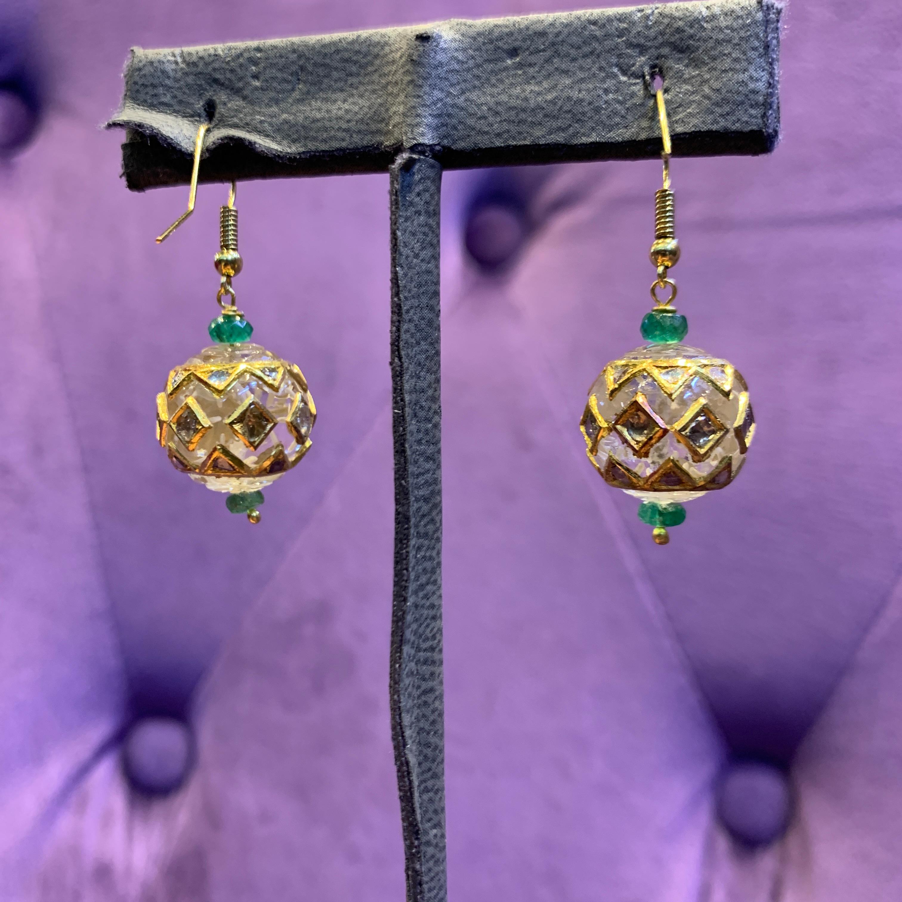 Rock Crystal & Emerald Bead Earrings For Sale 5