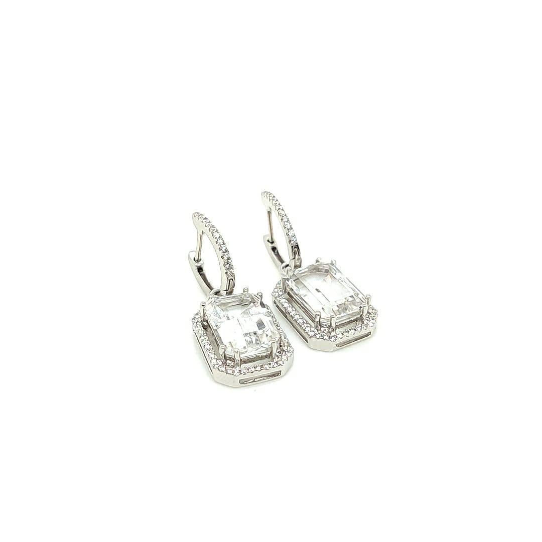 Contemporary Goshwara Emerald Cut Rock Crystal And Diamond Earrings For Sale