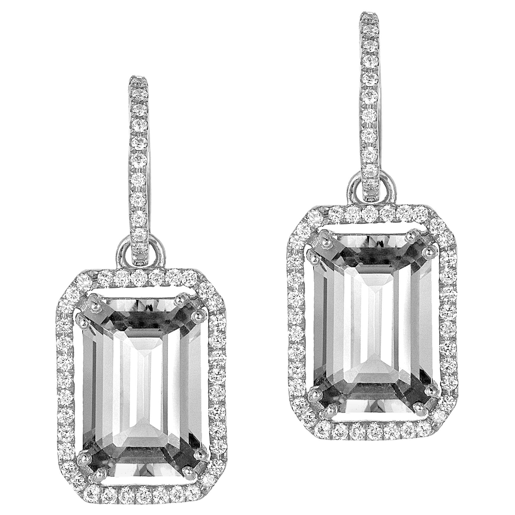 Boucles d'oreilles Goshwara en cristal de roche taille émeraude et diamants