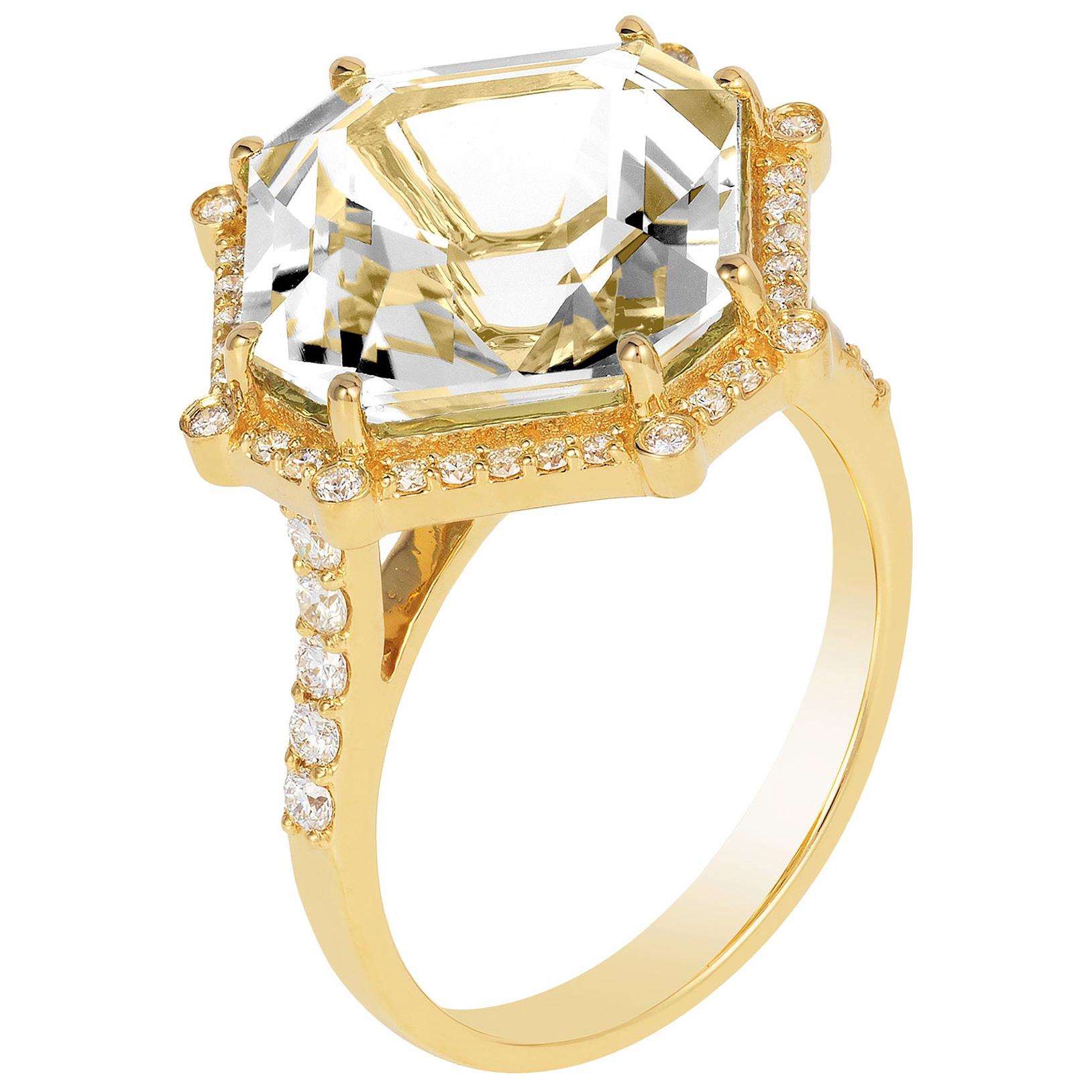 Goshwara Octagon Rock Crystal And Diamond Ring