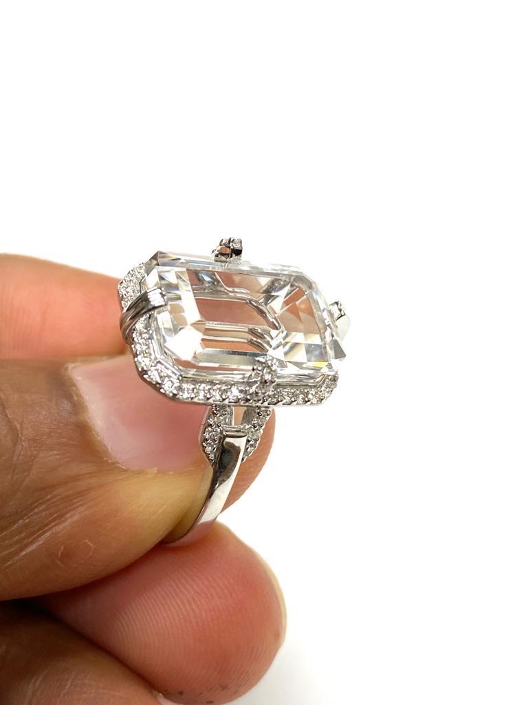 Contemporary Goshwara Emerald Cut Rock Crystal and Diamond Ring For Sale