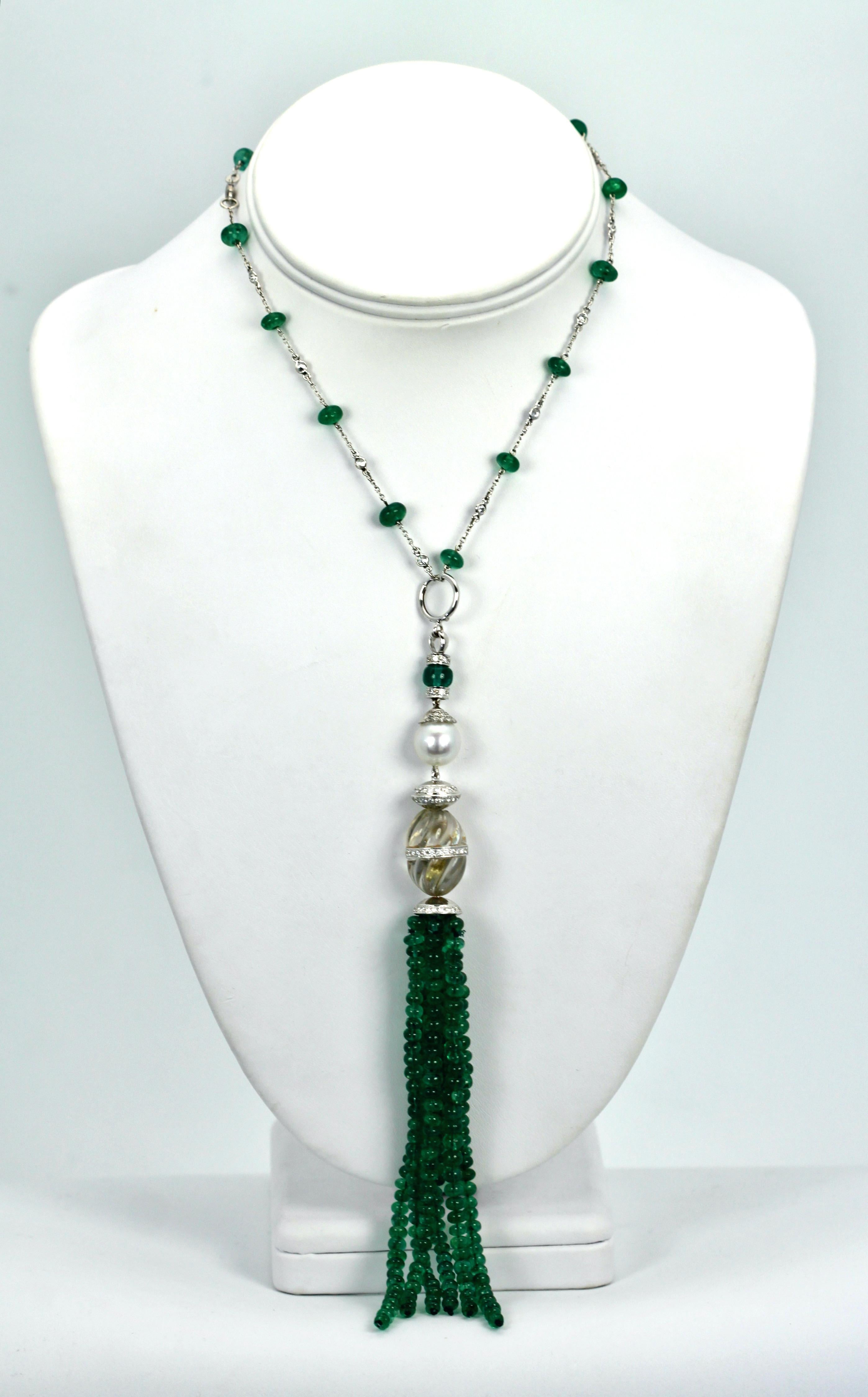 Rock Crystal Emerald Diamond Tassel  For Sale 4