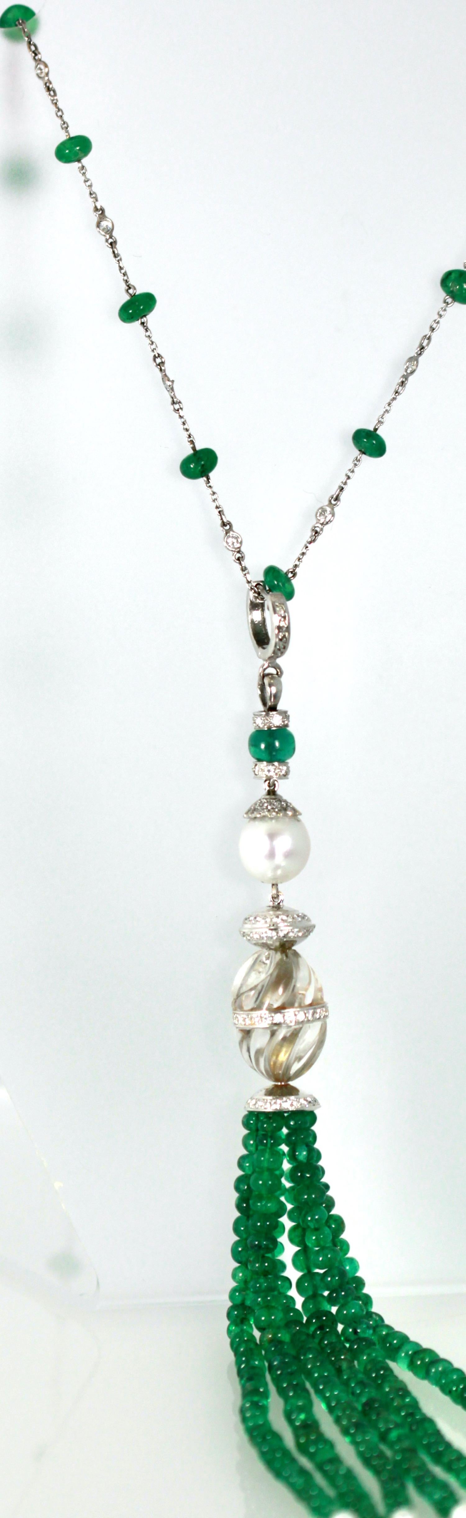 Rock Crystal Emerald Diamond Tassel  For Sale 5