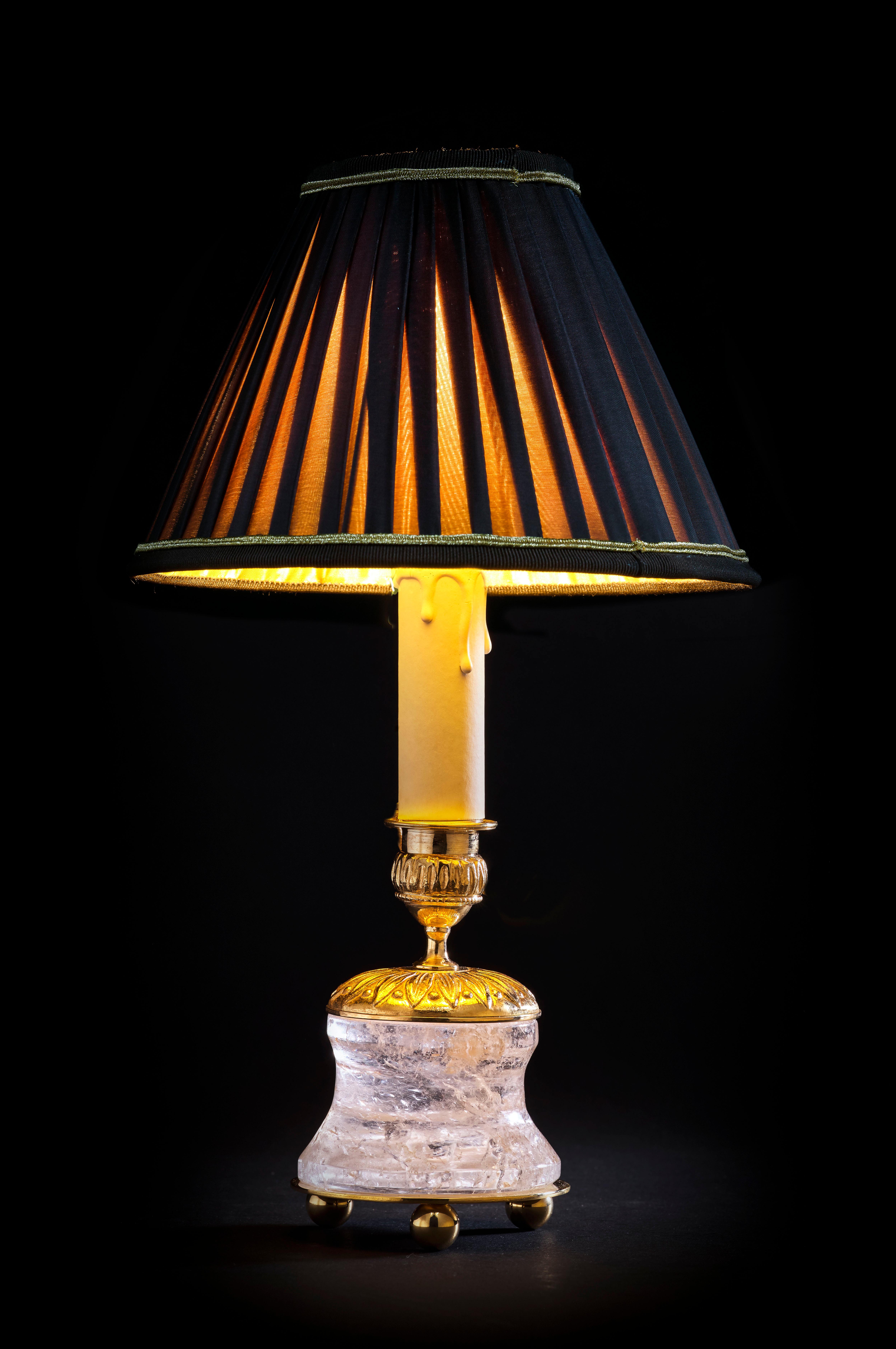 Rock Crystal Empire Style 24-Karat Ormolu Gilding Bronze Lamps Brown Shades In New Condition In SAINT-OUEN, FR
