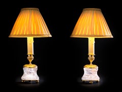 Rock Crystal Empire Style 24-Karat Ormolu Gilding Bronze Lamps Gold Shades