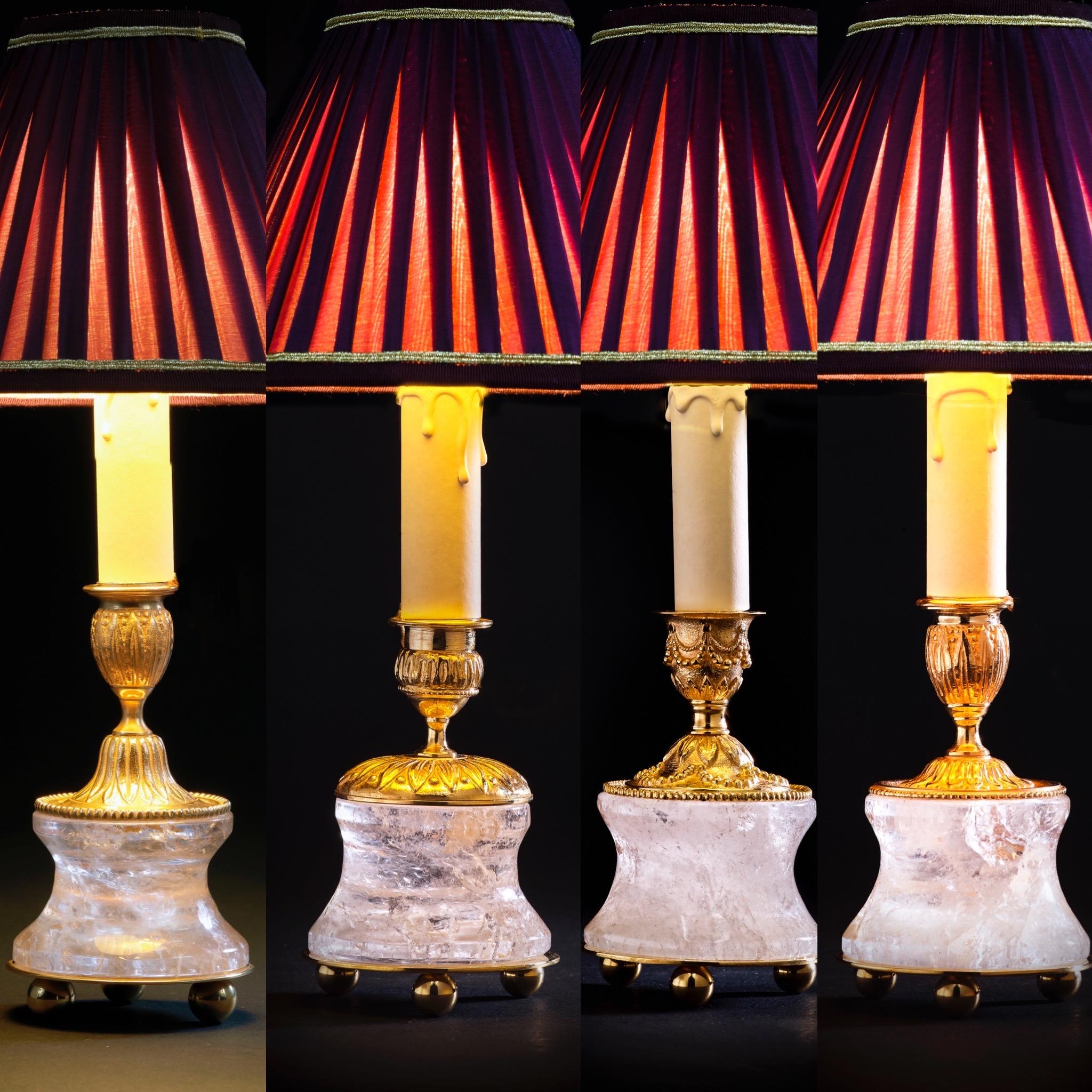 Rock Crystal Empire Style 24-Karat Ormolu Gilding Bronze Lamps Gold Shades For Sale 3