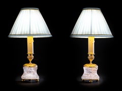 Rock Crystal Empire Style 24-Karat Ormolu Gilding Bronze Lamps Ivory Shades