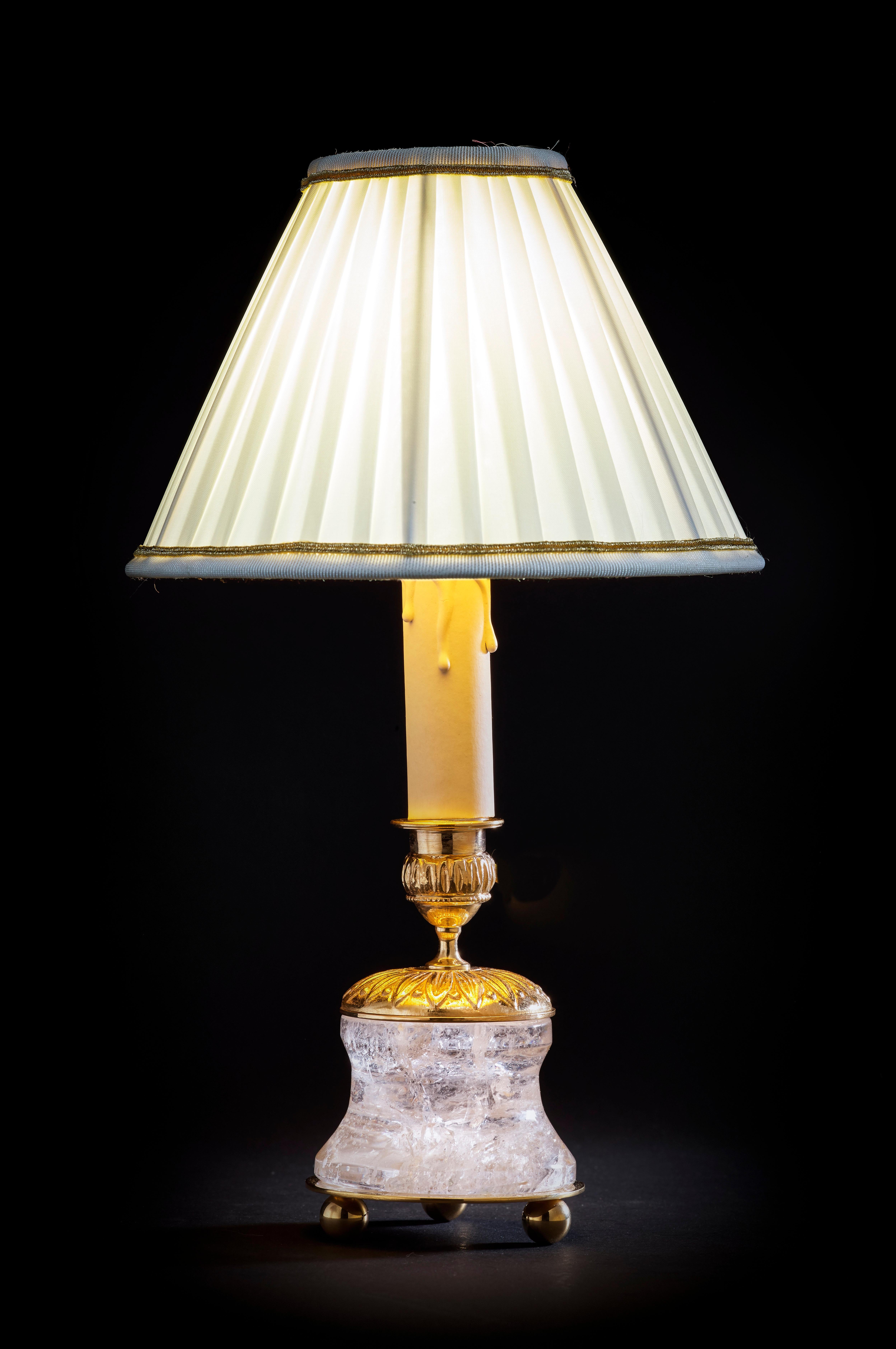 Rock Crystal Empire Style 24-Karat Ormolu Gilding Bronze Lamps Ivory Shades In New Condition For Sale In SAINT-OUEN, FR