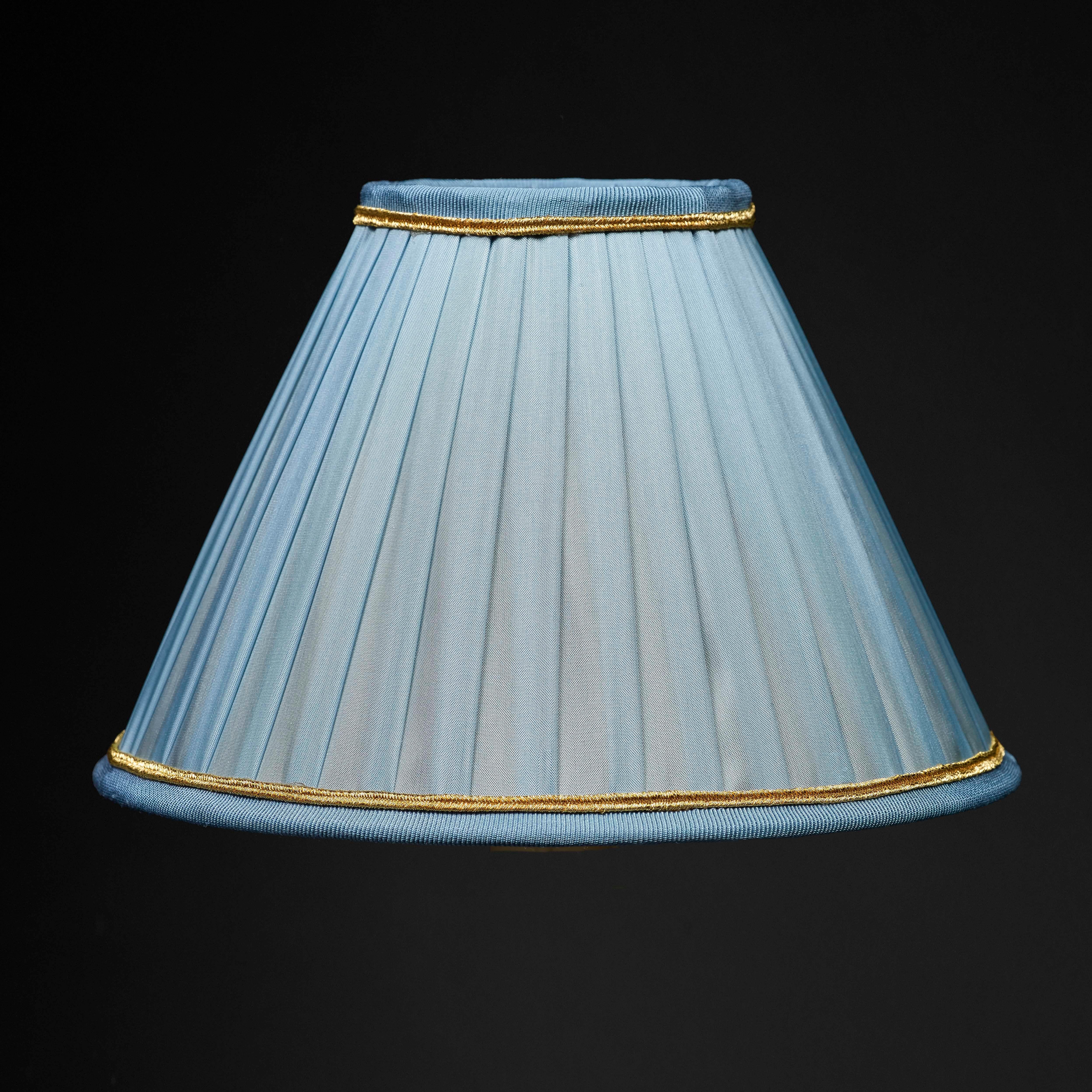 Rock Crystal Empire Style 24-Karat Ormolu Gilding Bronze Lamps Light Blue Shades 1
