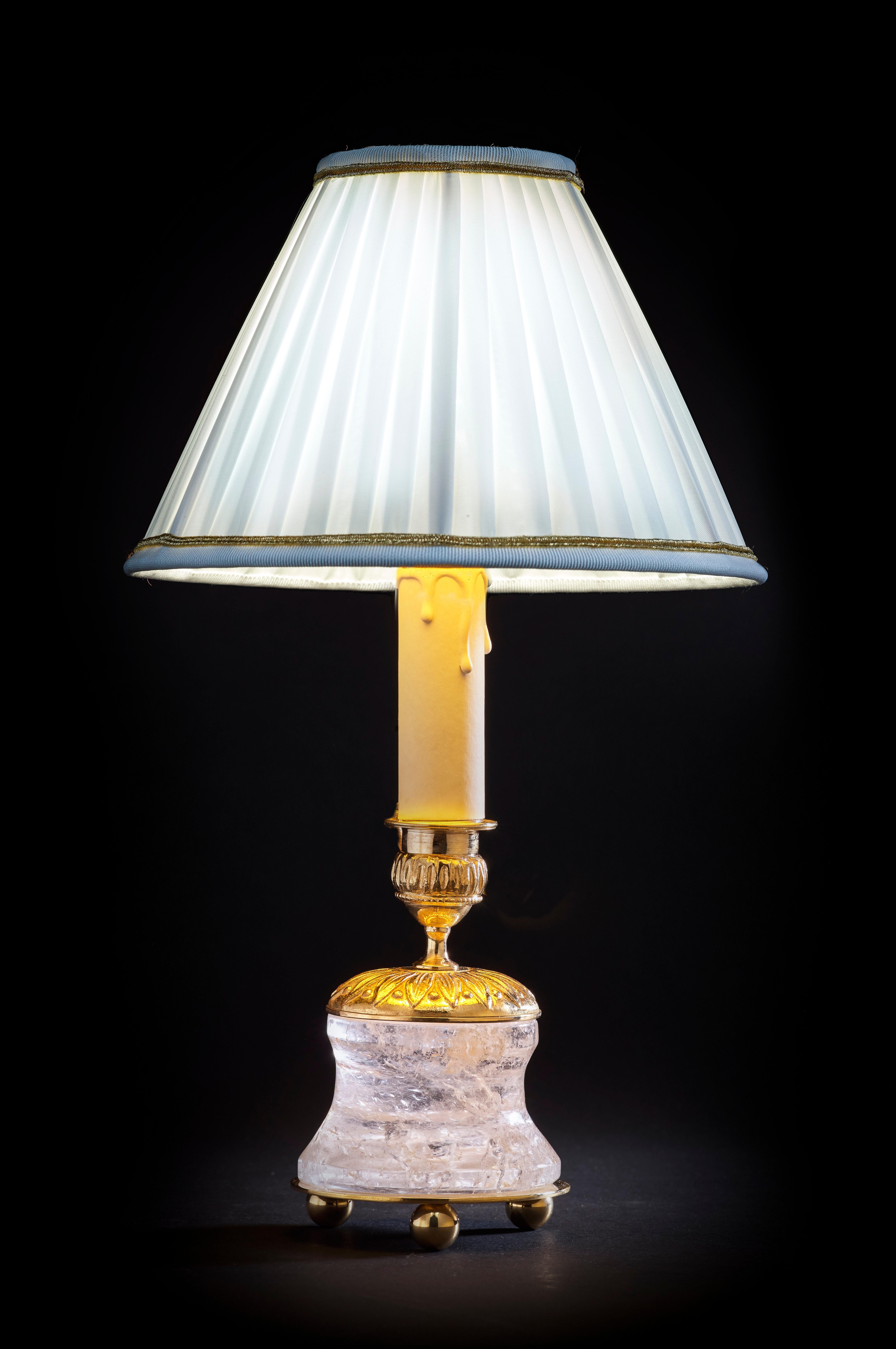 Rock Crystal Empire Style 24-Karat Ormolu Gilding Bronze Lamps White Shades In New Condition In SAINT-OUEN, FR