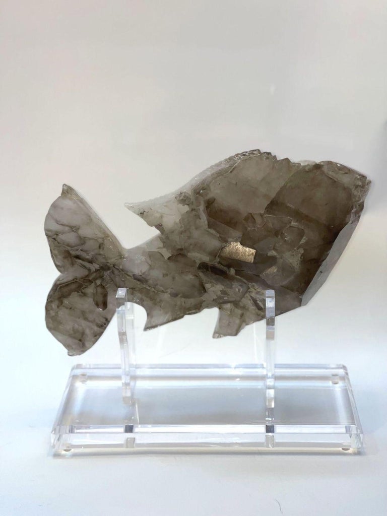 Fish Made From Rocks Rock Crystal Fish Sculpture on Acrylic Base For Sale at 1stDibs