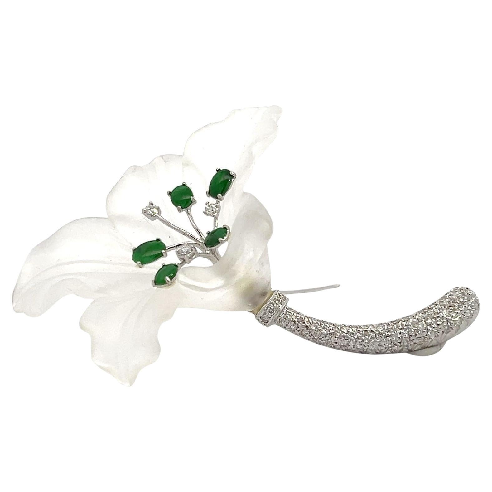 Rock Crystal Flower Diamond Brooch Pin For Sale