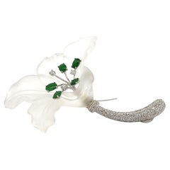Rock Crystal Flower Diamond Brooch Pin