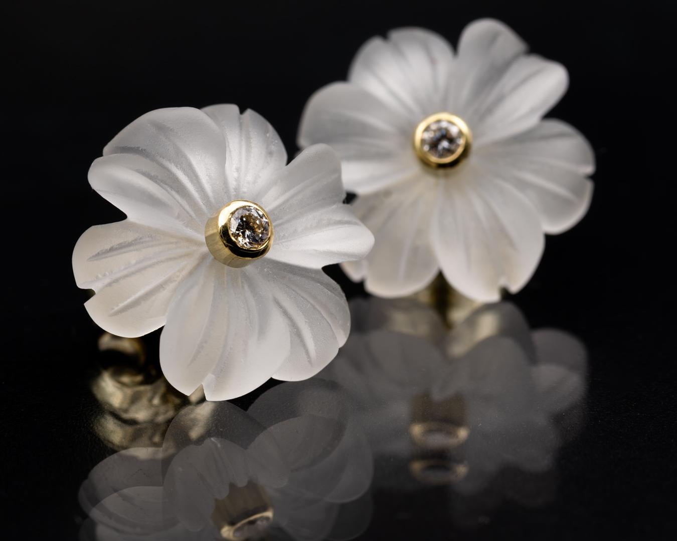 Taille mixte Boucles d'oreilles or jaune cristal de roche fleur diamant sans défaut en vente