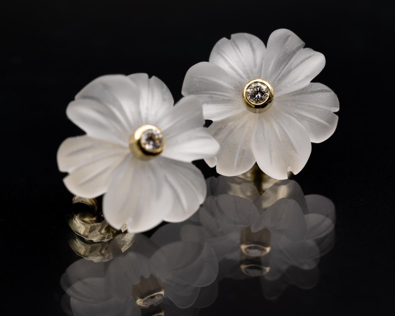 Boucles d'oreilles or jaune cristal de roche fleur diamant sans défaut Neuf - En vente à Loßburg, DE