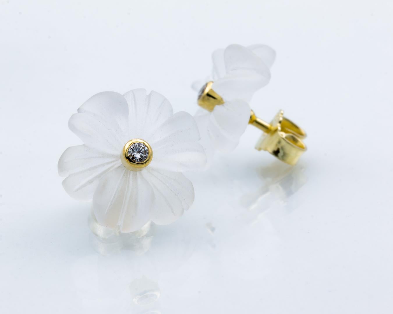 Boucles d'oreilles or jaune cristal de roche fleur diamant sans défaut Pour femmes en vente
