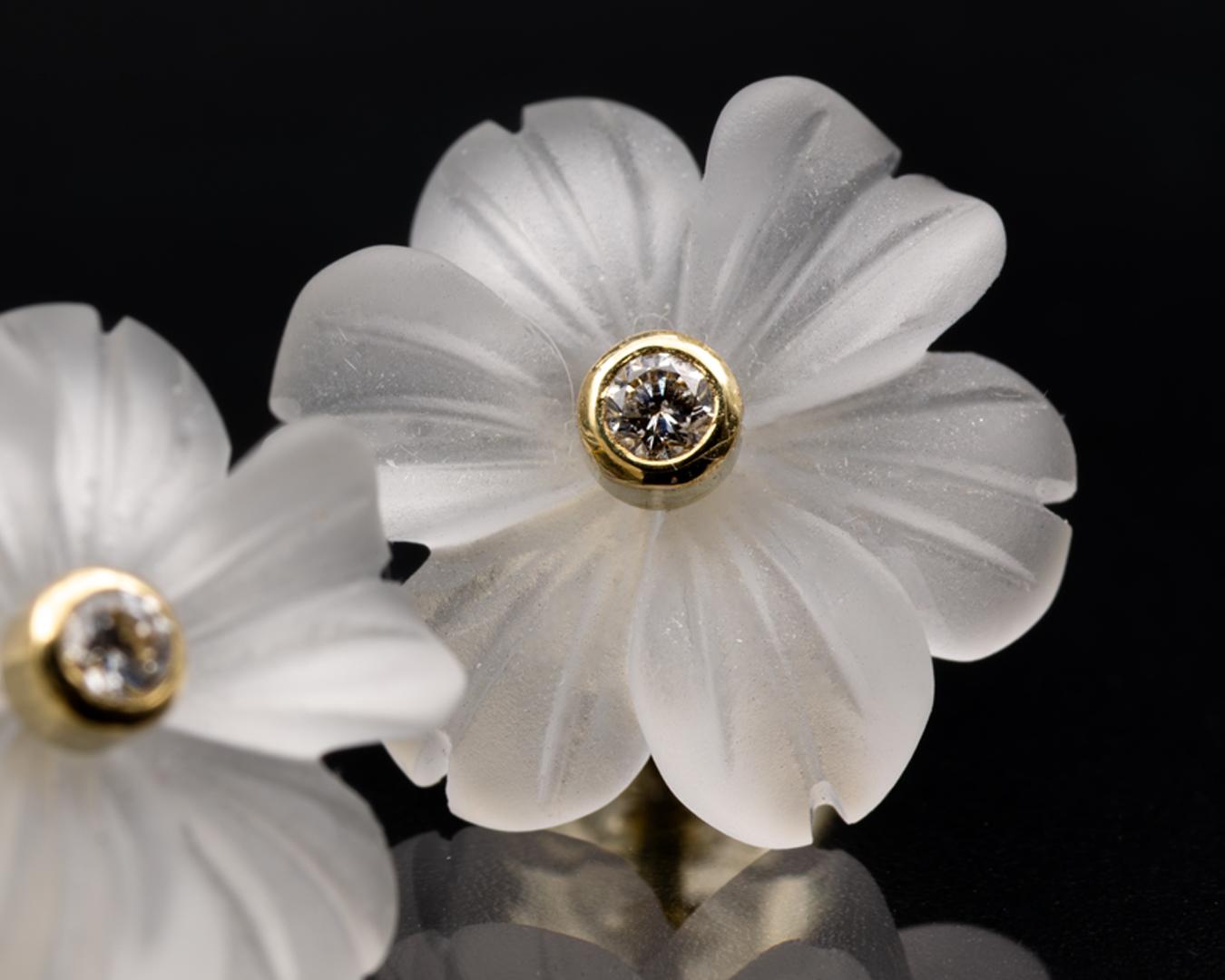 Boucles d'oreilles or jaune cristal de roche fleur diamant sans défaut en vente 1