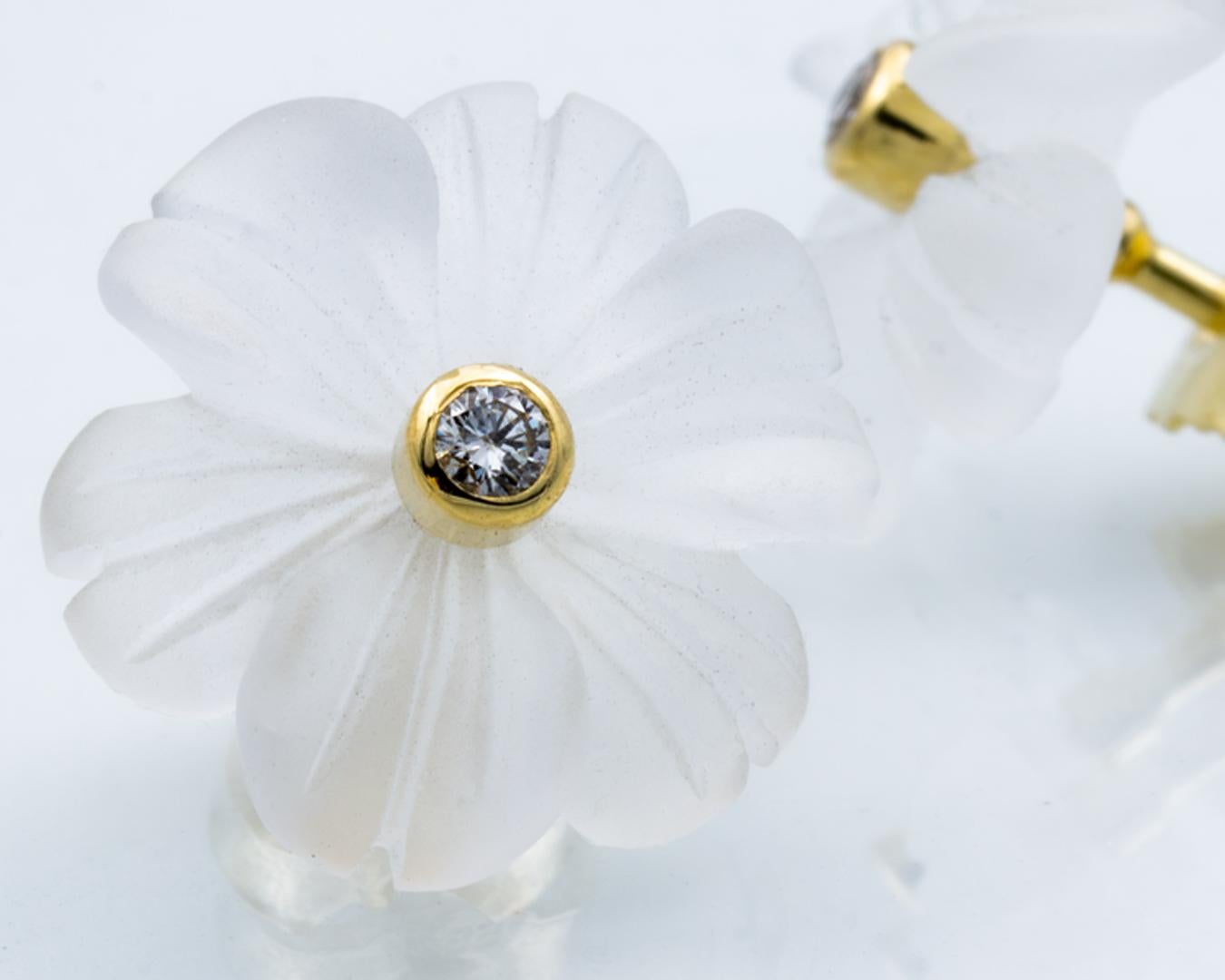 Boucles d'oreilles or jaune cristal de roche fleur diamant sans défaut en vente 2