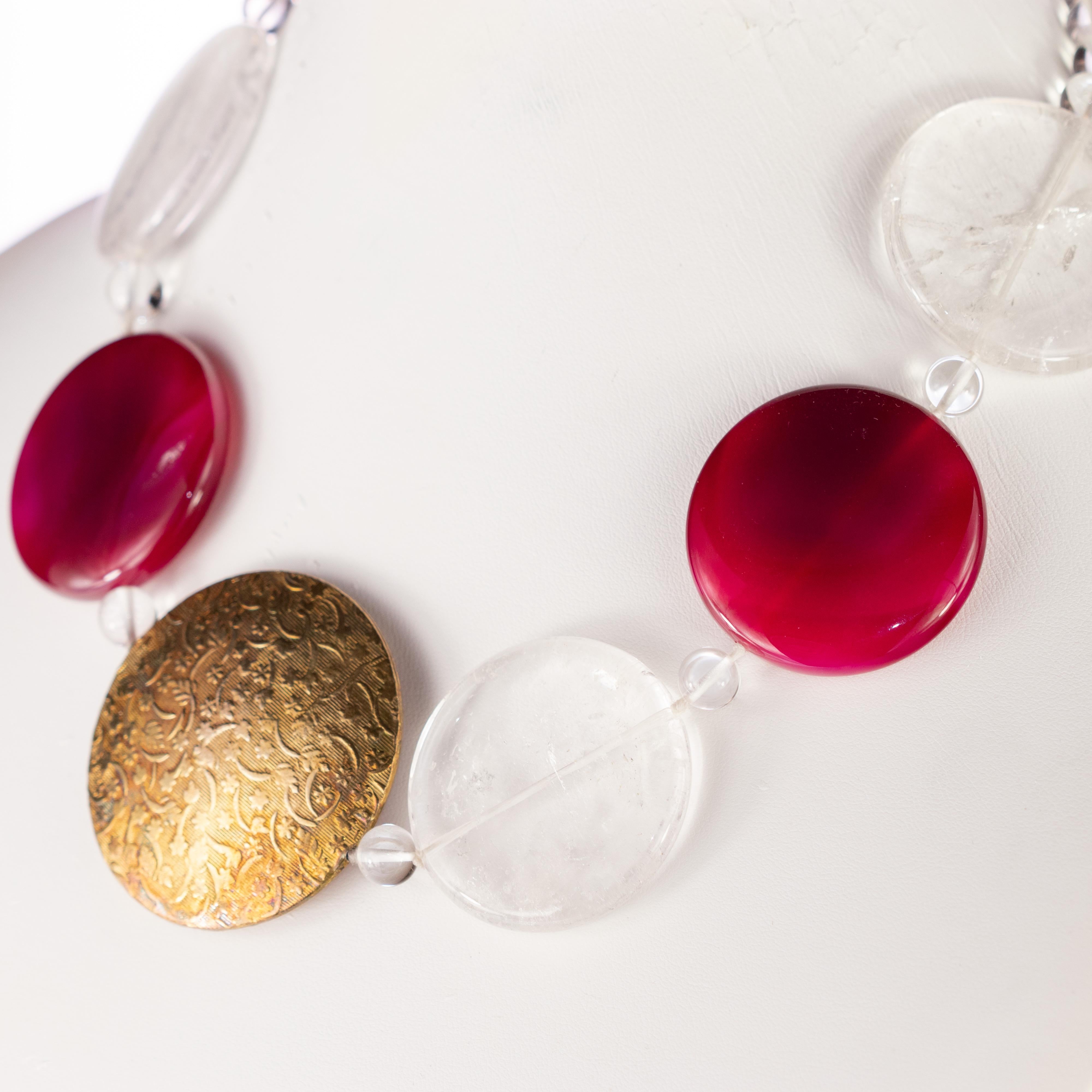 Cristallo di rocca, perla d'acqua dolce, colore agata, collana di perline, orecchini pendenti. in vendita 4