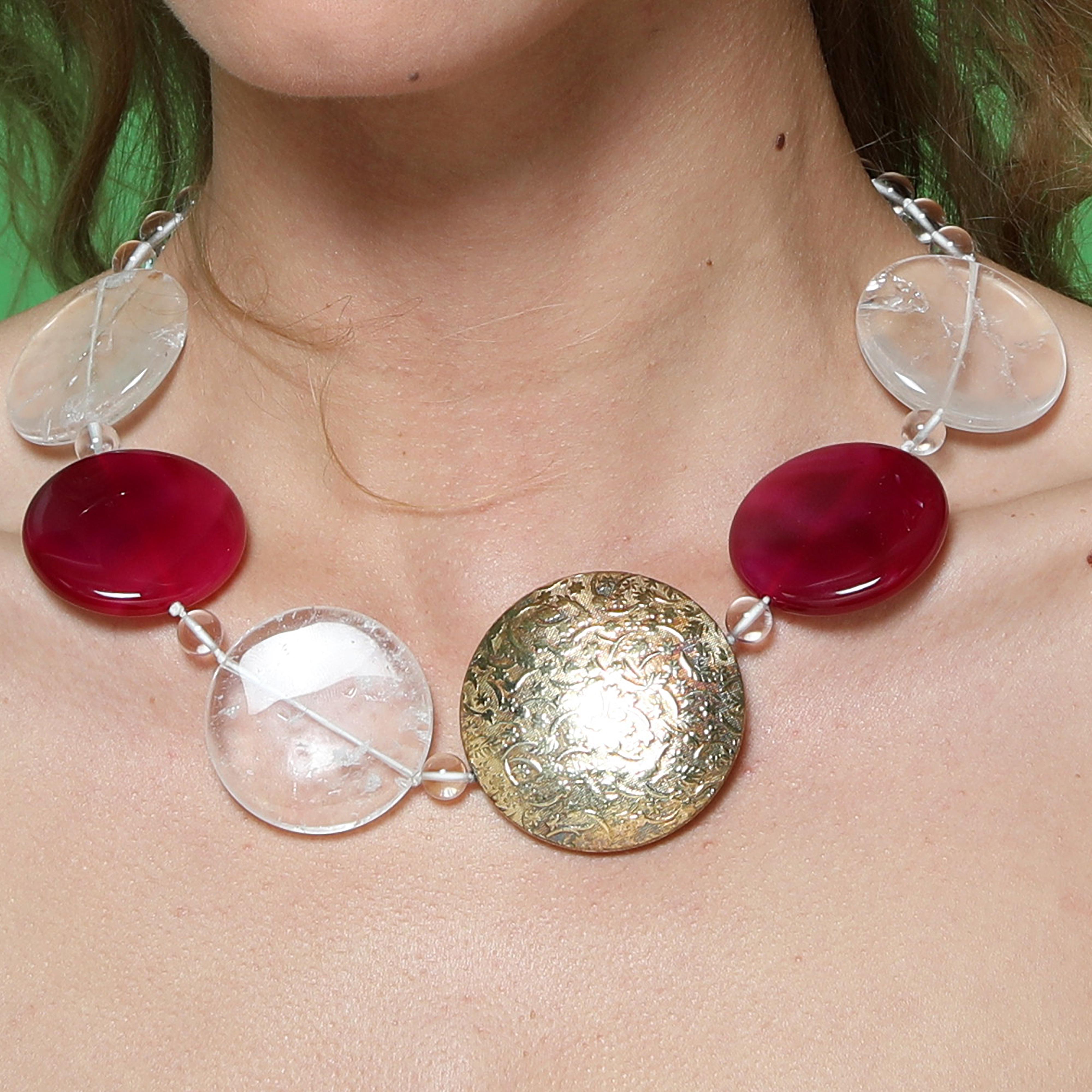 Cristallo di rocca, perla d'acqua dolce, colore agata, collana di perline, orecchini pendenti. in vendita 2