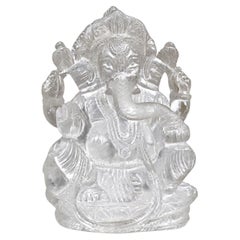 Rock Crystal Ganesha Sculpture, Indian Hand Carved, 20th Century Gemstone Statue
