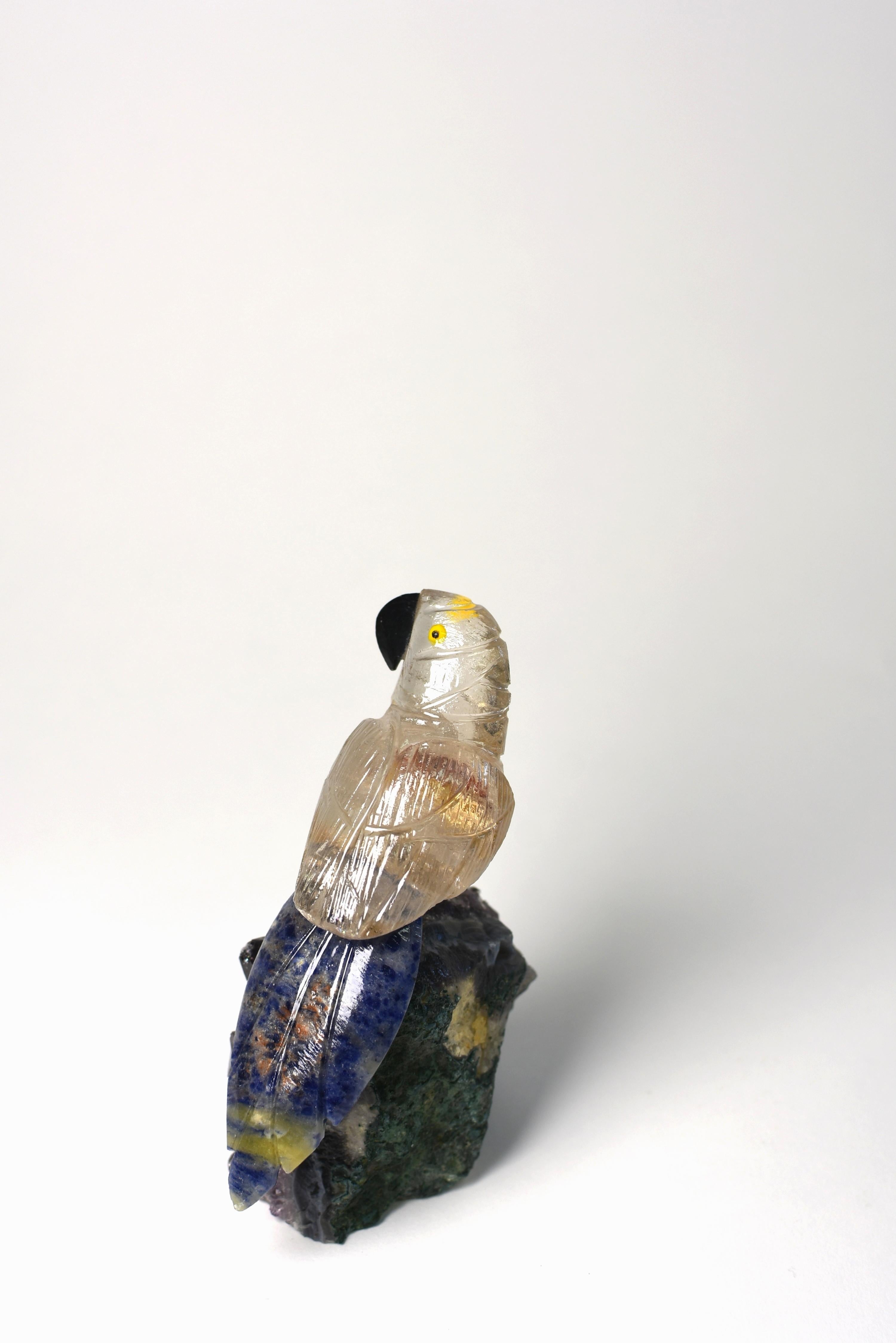 Rock Crystal Gemstone Parrot Bird on Amethyst For Sale 1
