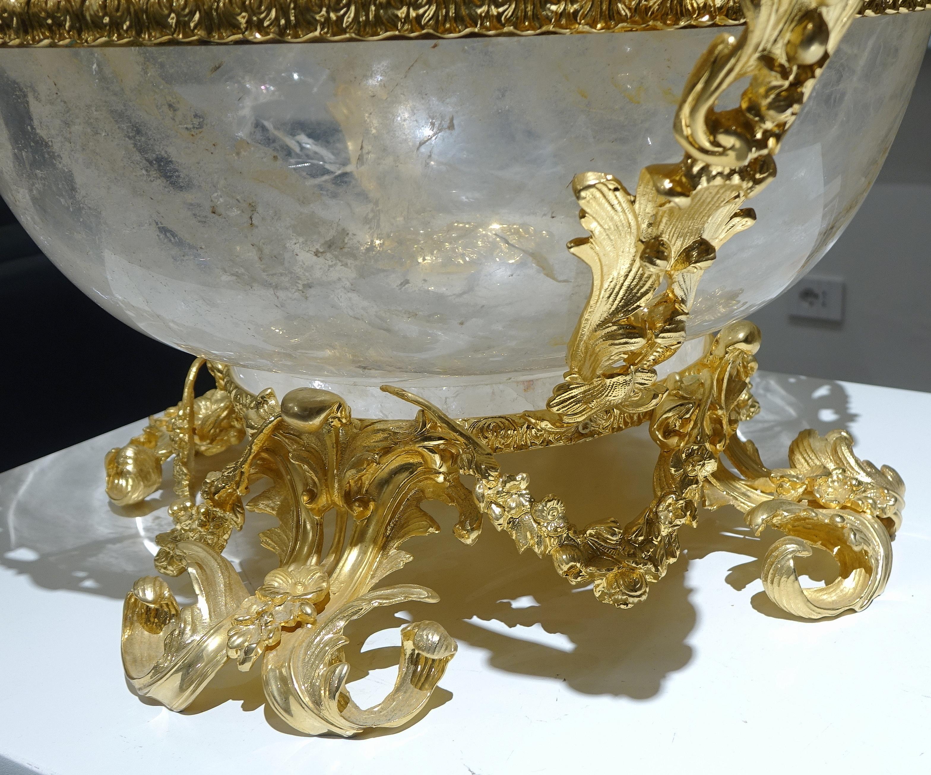 Contemporary Rock Crystal Gilded Bronze Vase