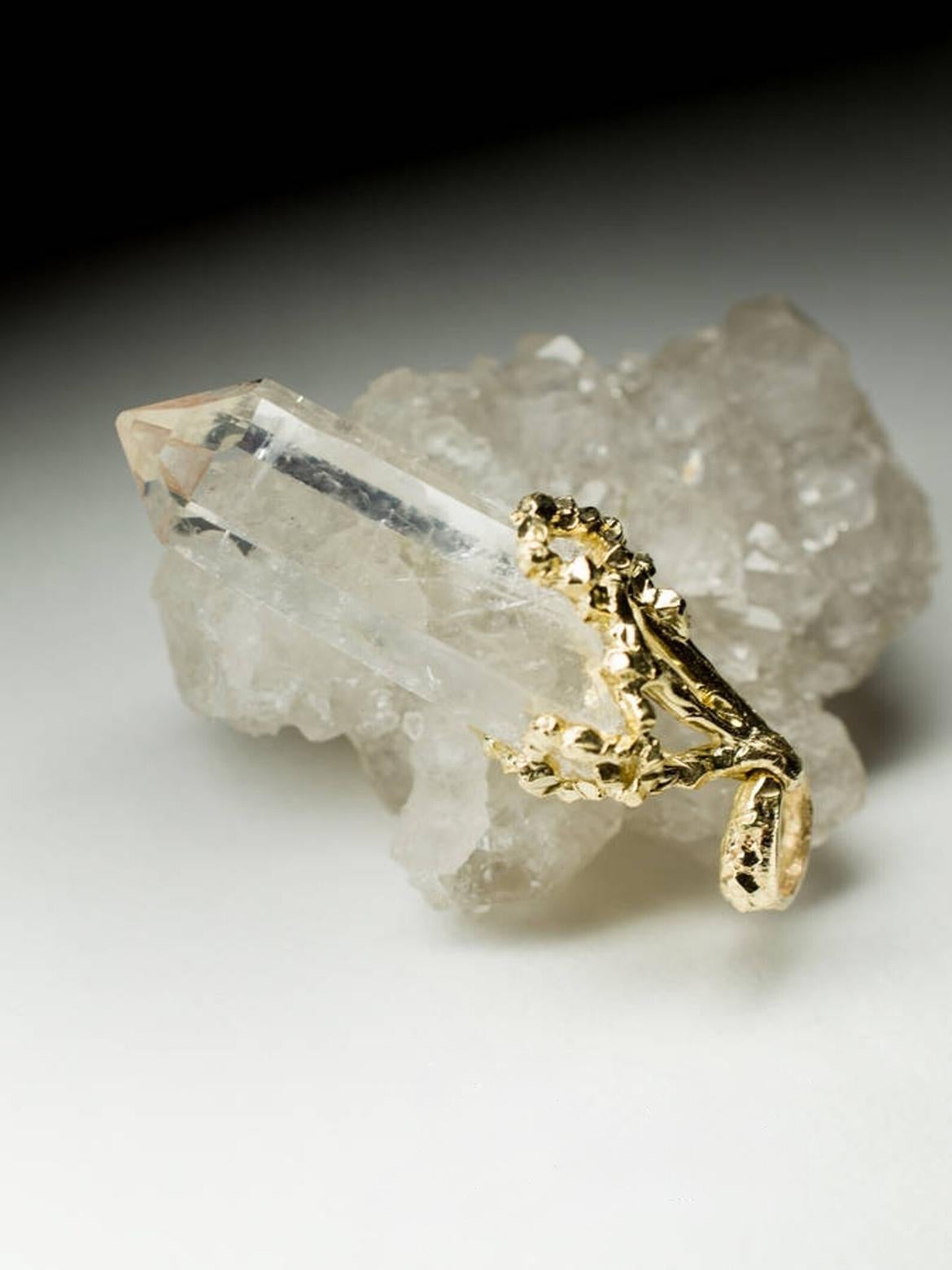 Artisan Rock Crystal Gold necklace Natural Raw Crystal pendant protection necklace For Sale