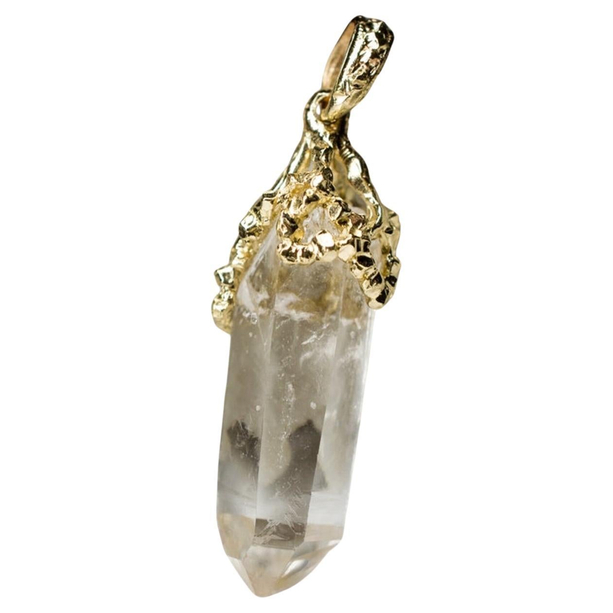 Rock Crystal Gold necklace Natural Raw Crystal pendant protection necklace For Sale