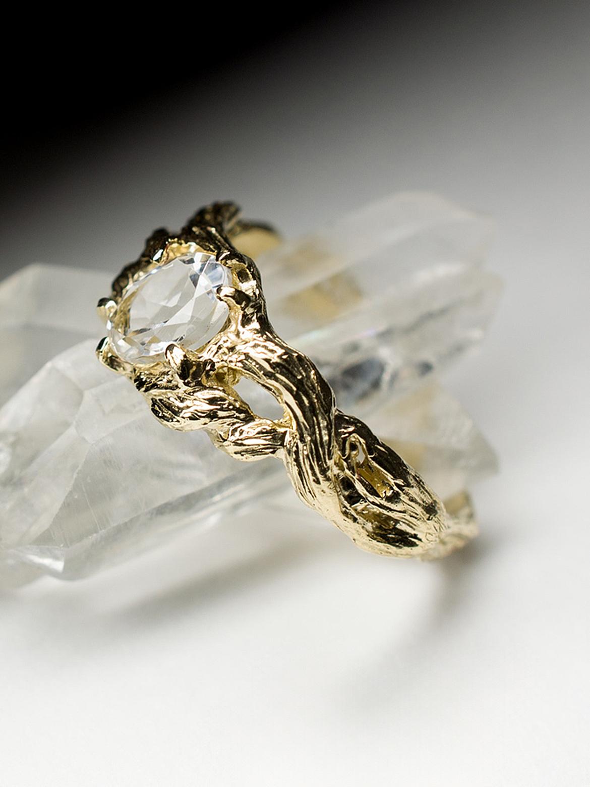 Rock Crystal Gold Ring Natural Oval Quartz Brazilian Gemstone gift For Sale 5