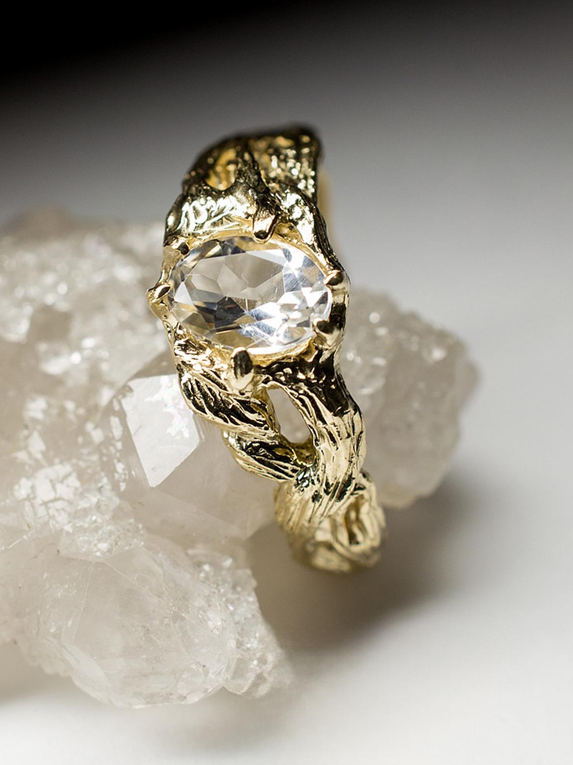 Rock Crystal Gold Ring Natural Oval Quartz Brazilian Gemstone gift For Sale 7