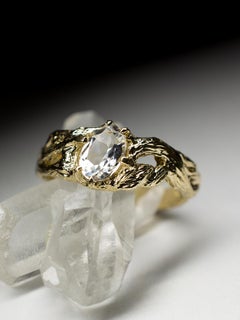 Rock Crystal Gold Ring Natural Oval Quartz Brazilian Gemstone gift