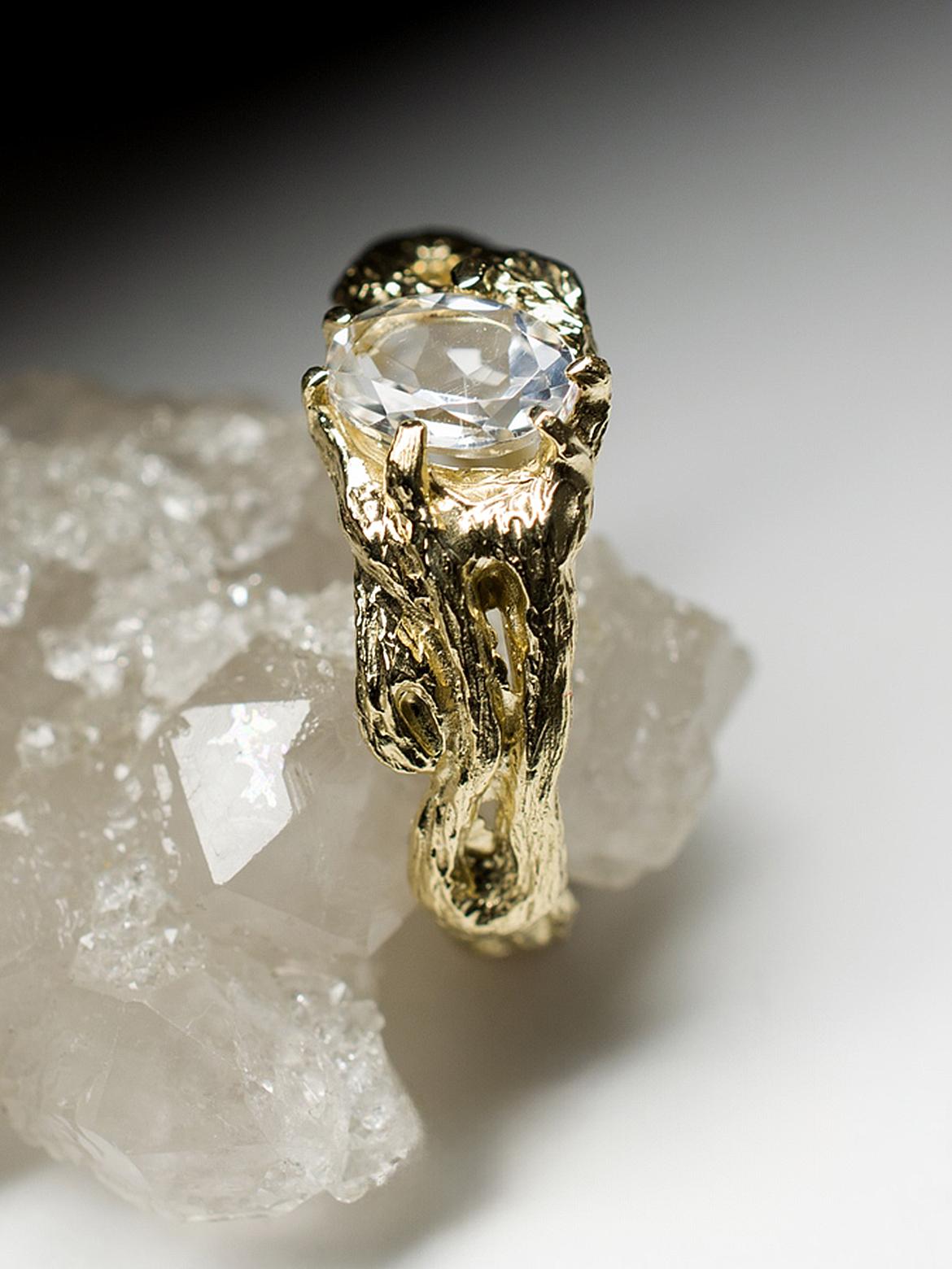 Rock Crystal Gold Ring Natural Oval Quartz Brazilian Gemstone gift For Sale 1