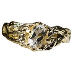 Rock Crystal Gold Ring Natural Oval Quartz Brazilian Gemstone gift