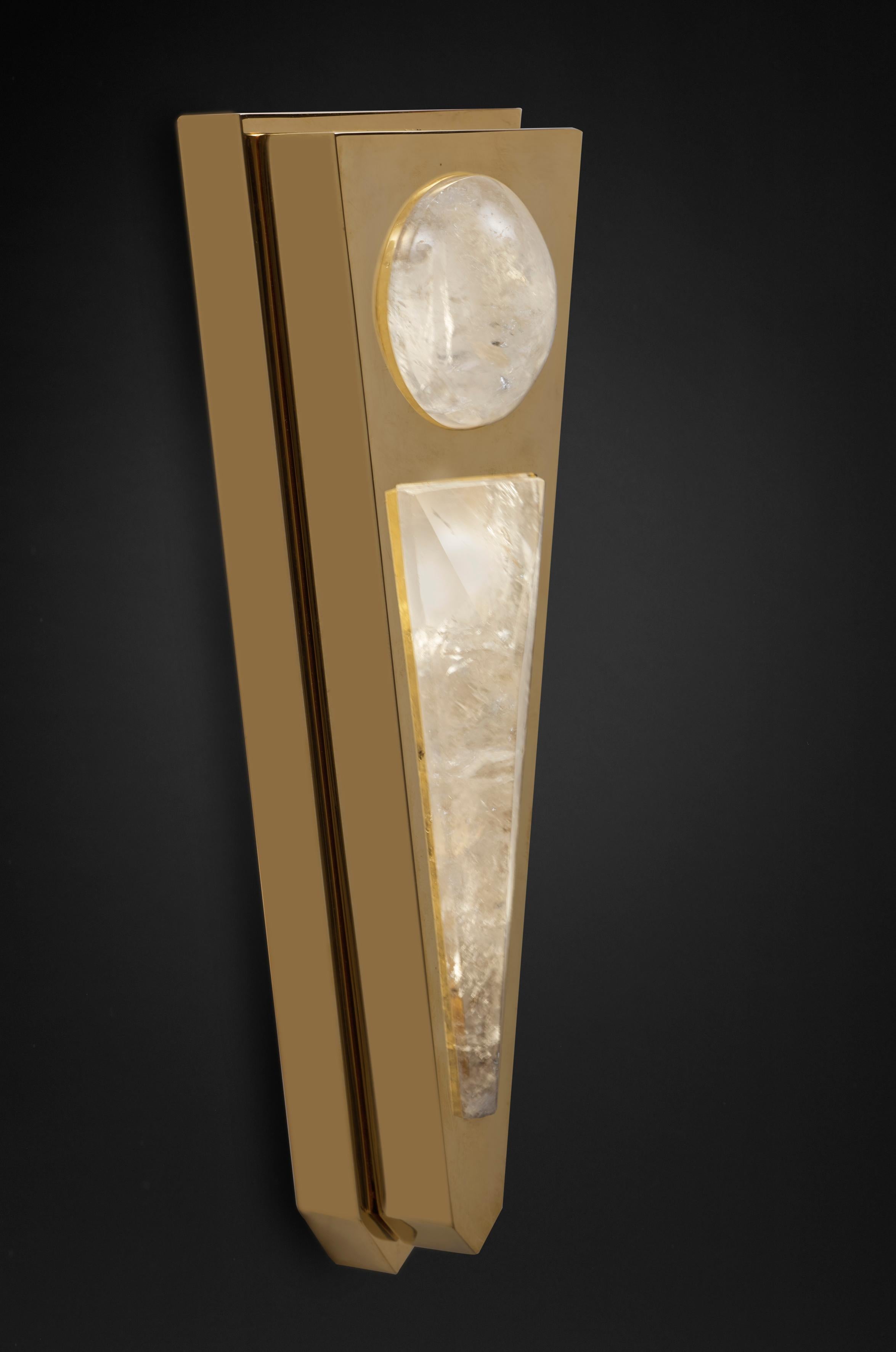 French Rock Crystal Gold Wall Light Moon Model II by Alexandre Vossion For Sale