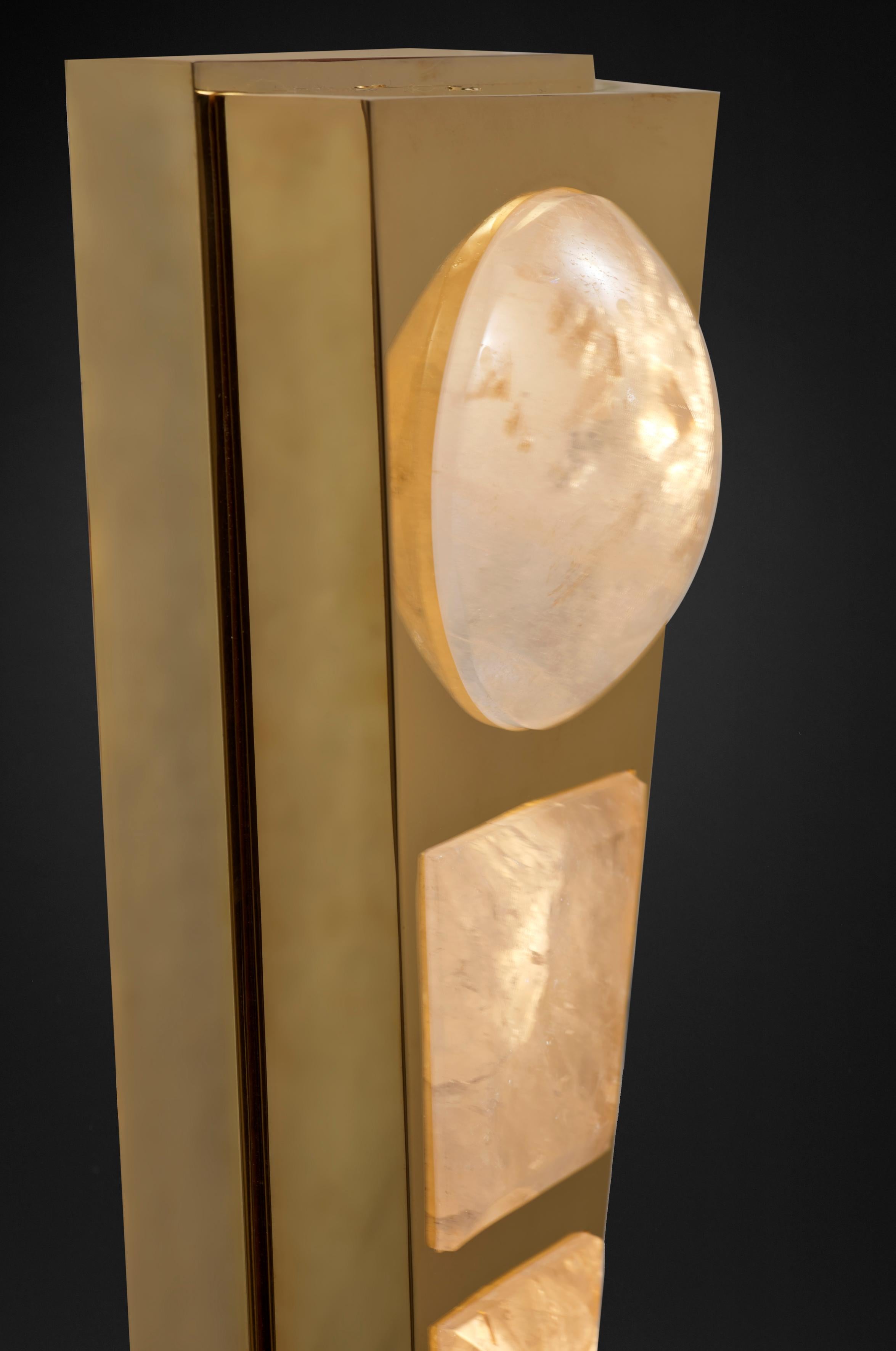 Gold Plate Rock Crystal Gold  Wall Light Moon Model II by Alexandre Vossion For Sale
