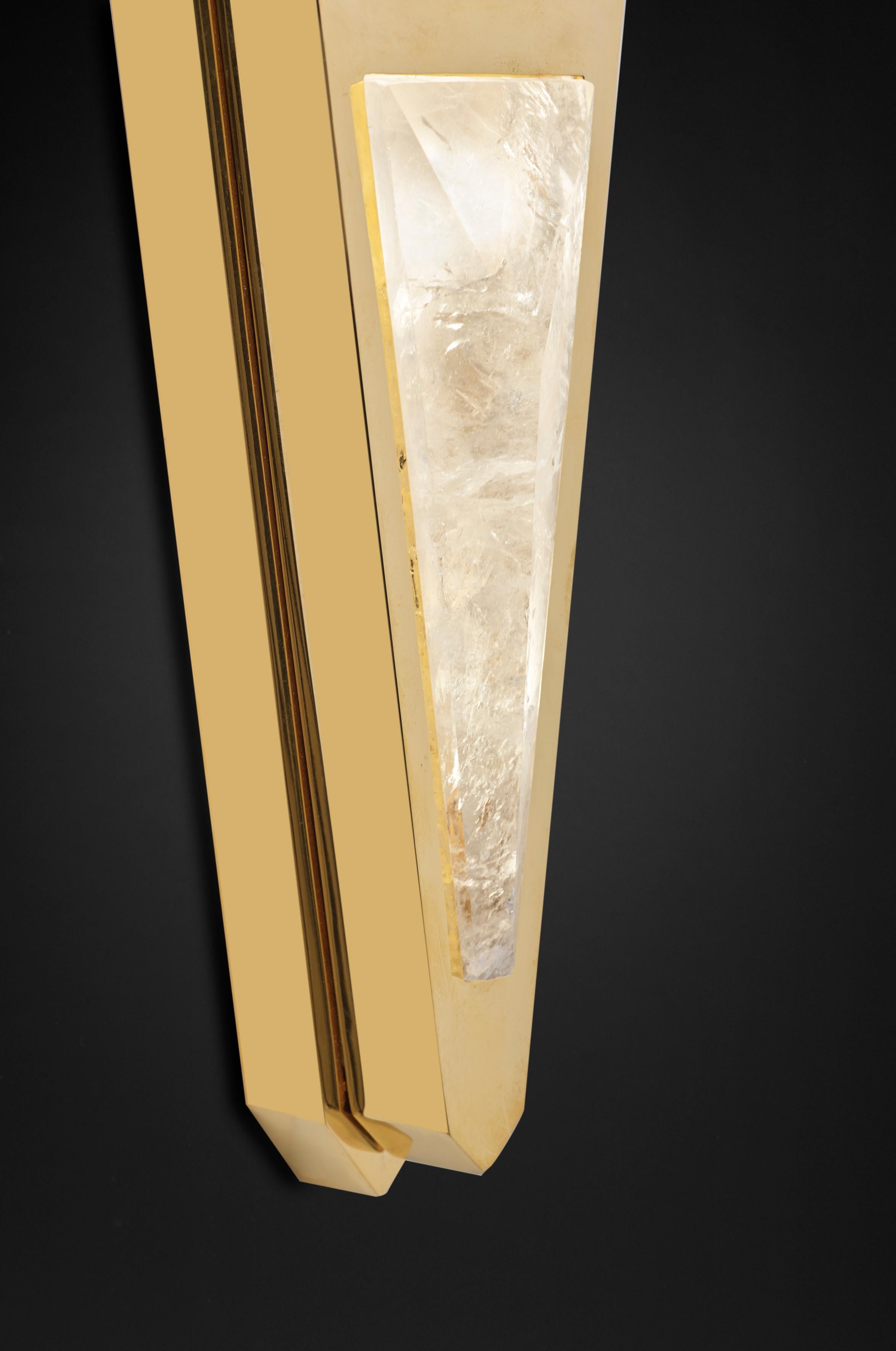 Gold Plate Rock Crystal Gold Wall Light Moon Model II by Alexandre Vossion For Sale