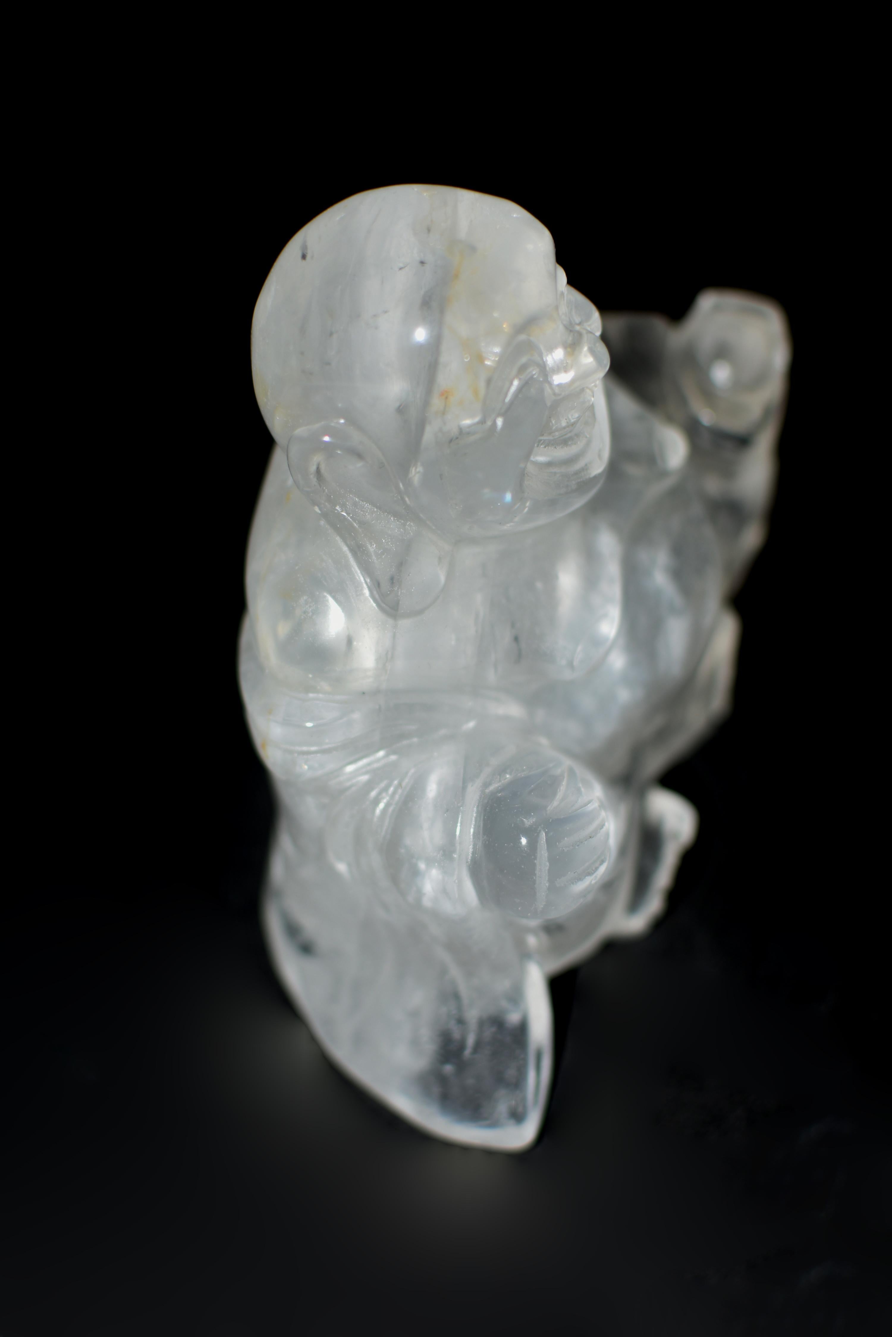 Rock Crystal Happy Buddha Statue In Excellent Condition For Sale In Somis, CA