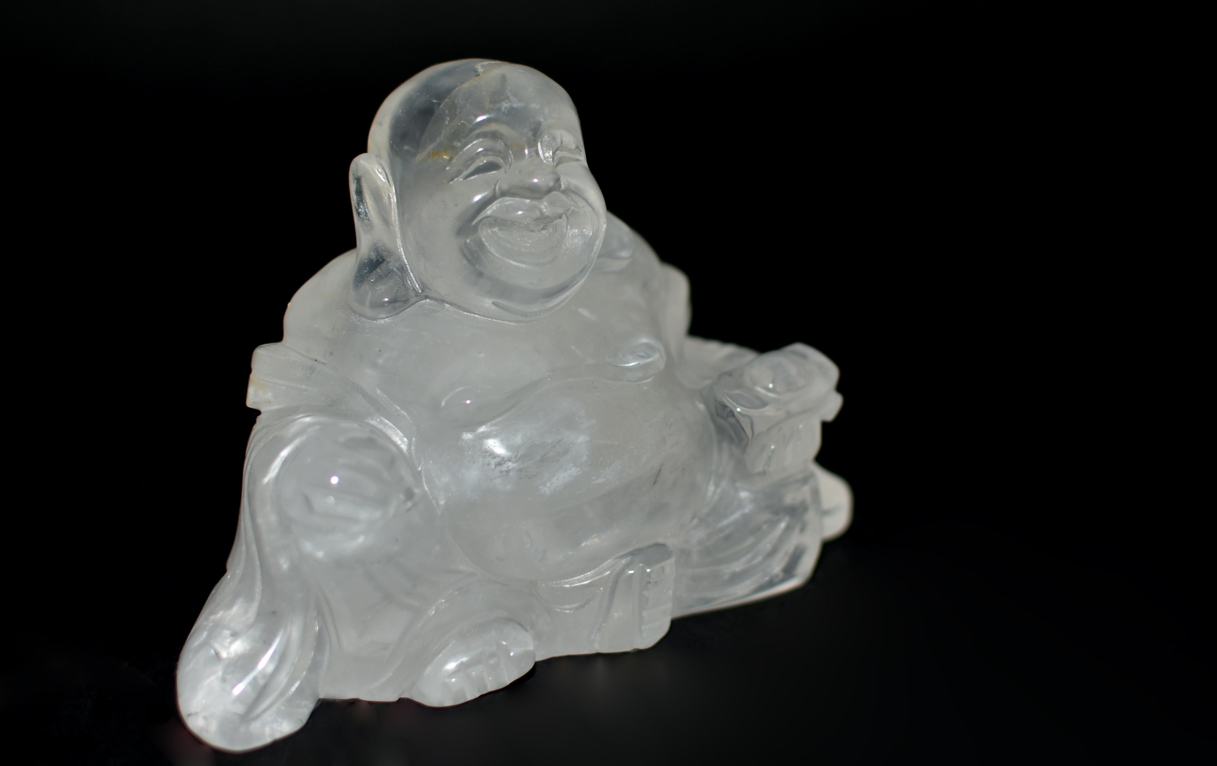 20th Century Rock Crystal Happy Buddha Statue For Sale