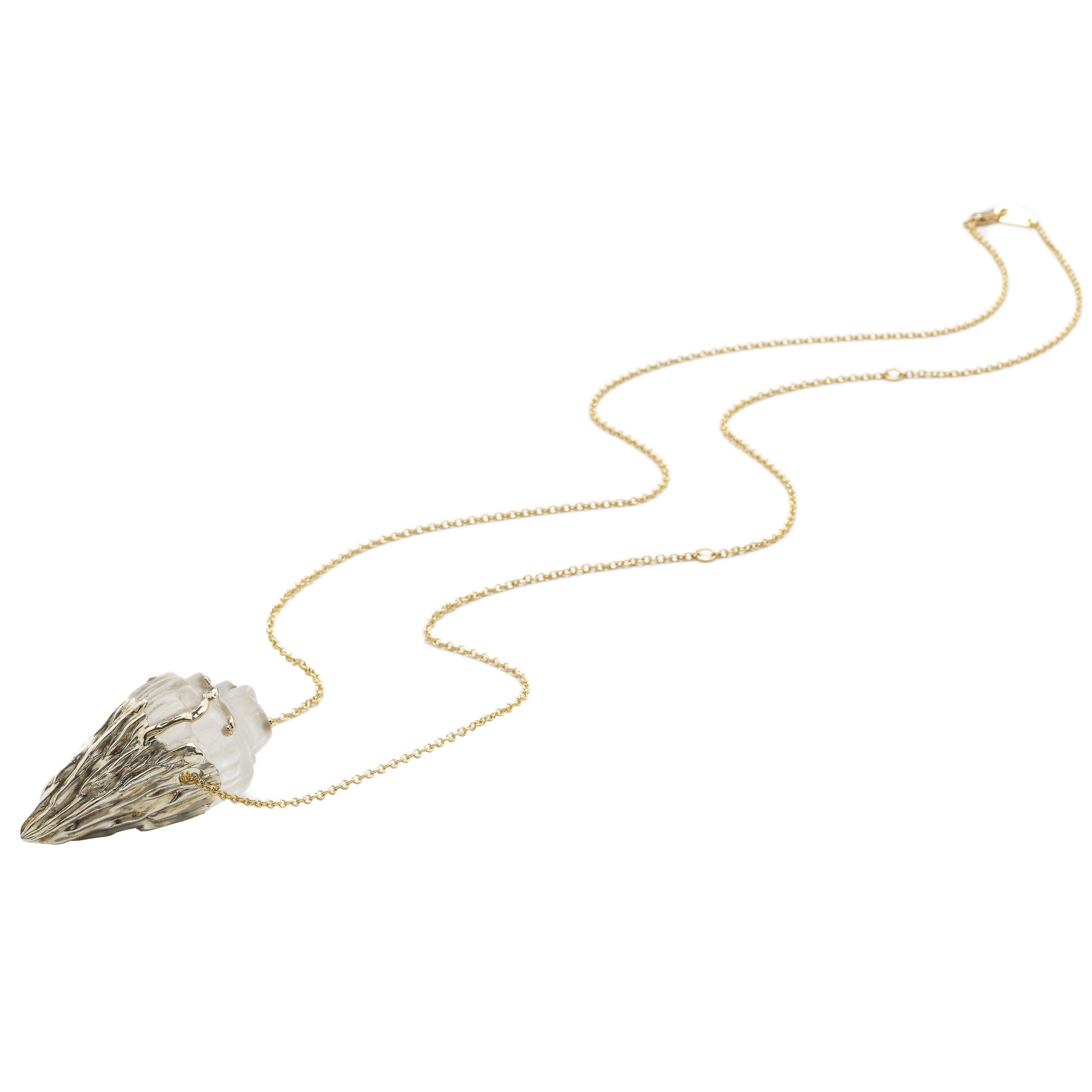 Rock Crystal Iceberg with Sterling Silver and 18k White and Yellow Gold Pendant For Sale