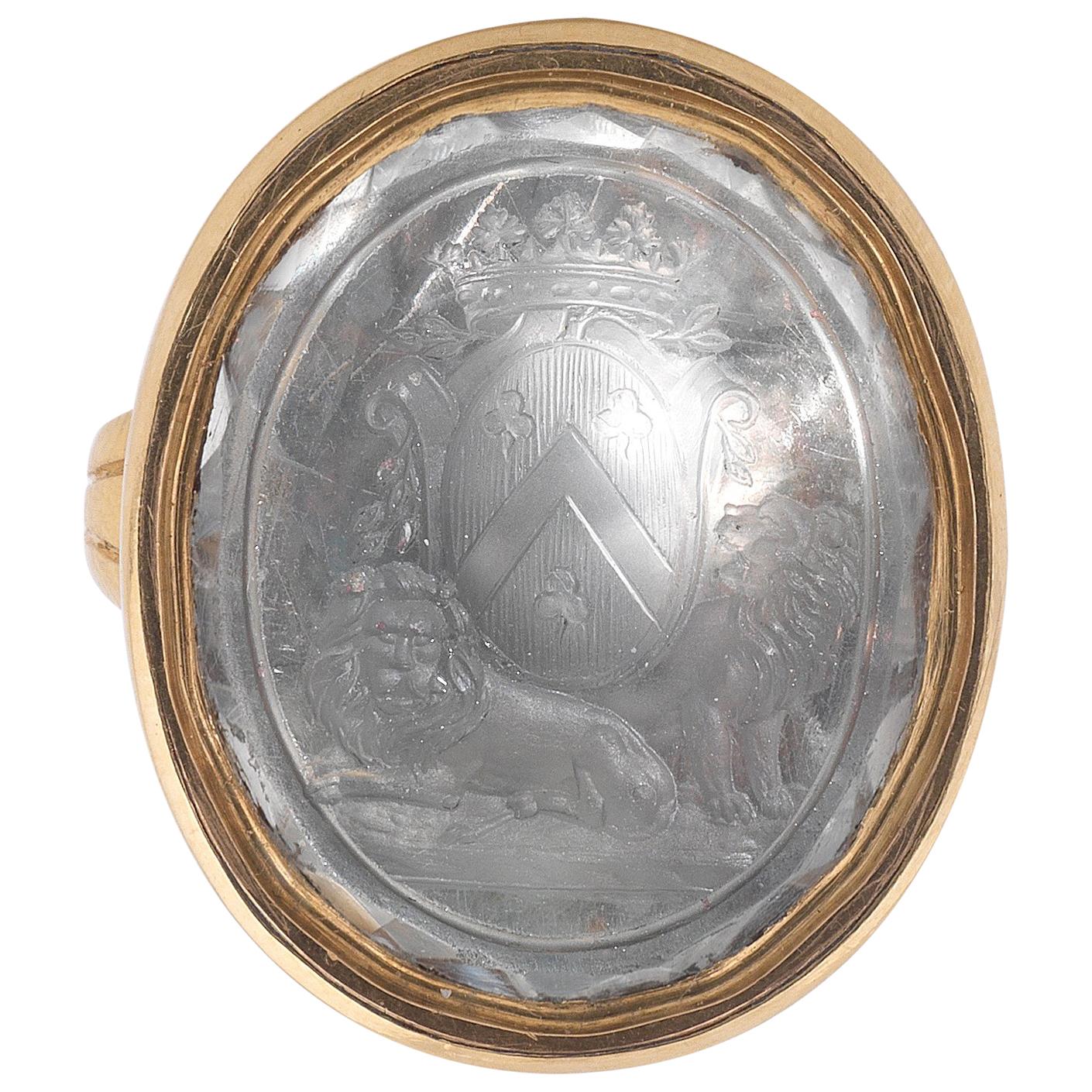 Rock Crystal Intaglio of a French Crest, Late 18th Century