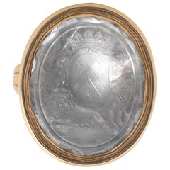 Antique Rock Crystal Intaglio of a French Crest, Late 18th Century