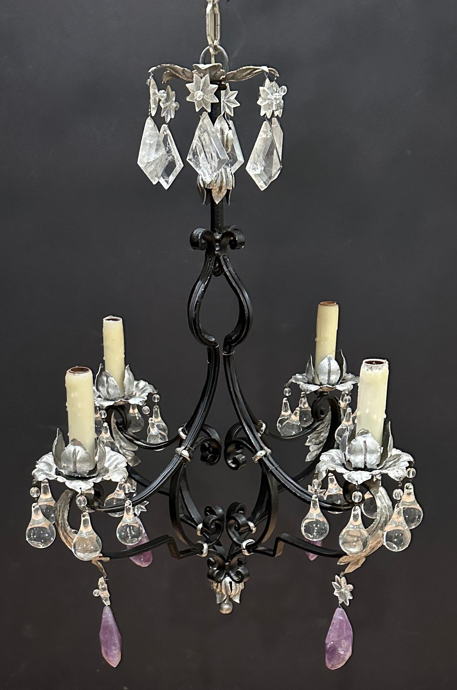 Belle Époque Rock Crystal Iron And Silver Gilt Chandelier For Sale