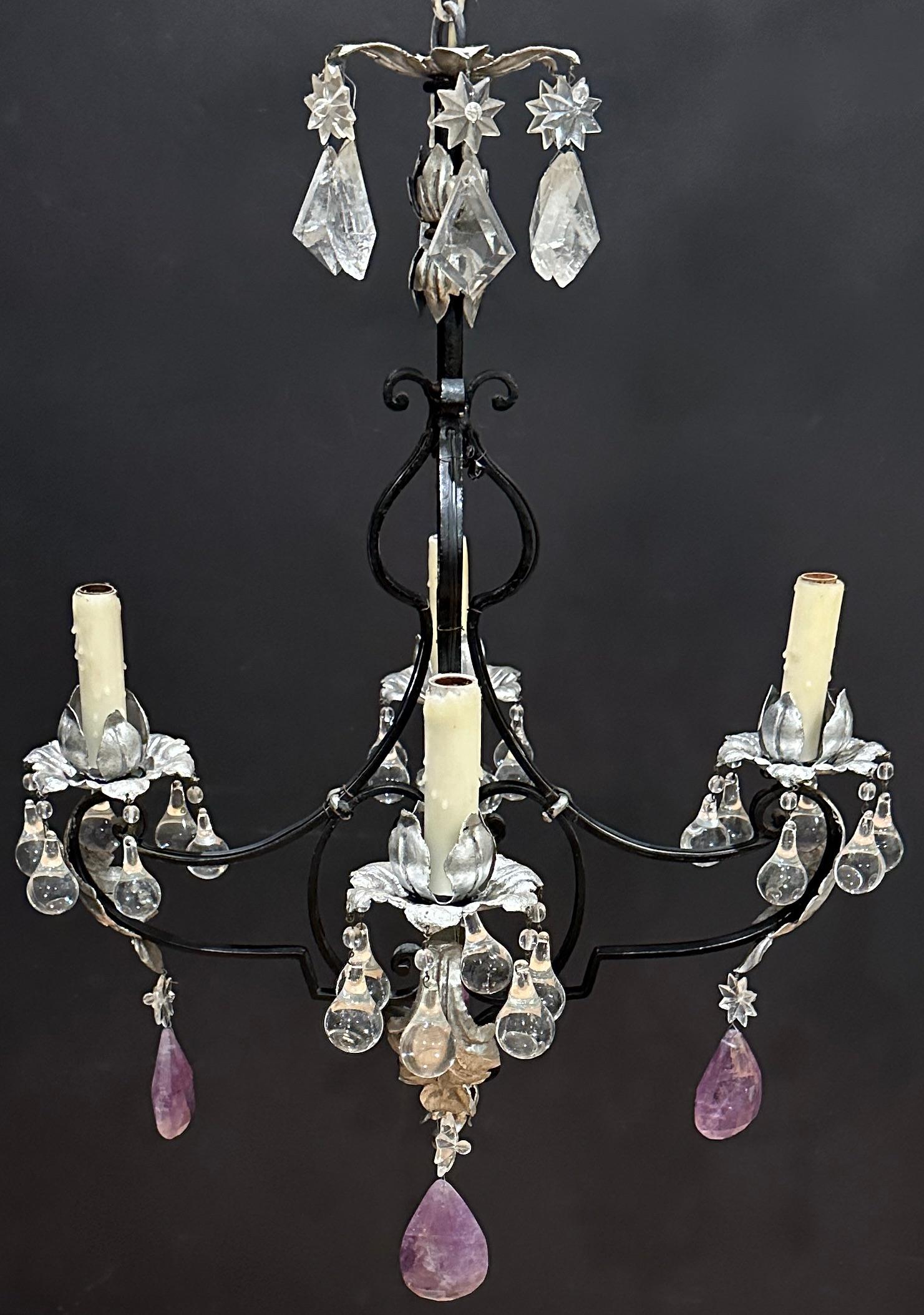 French Rock Crystal Iron And Silver Gilt Chandelier For Sale