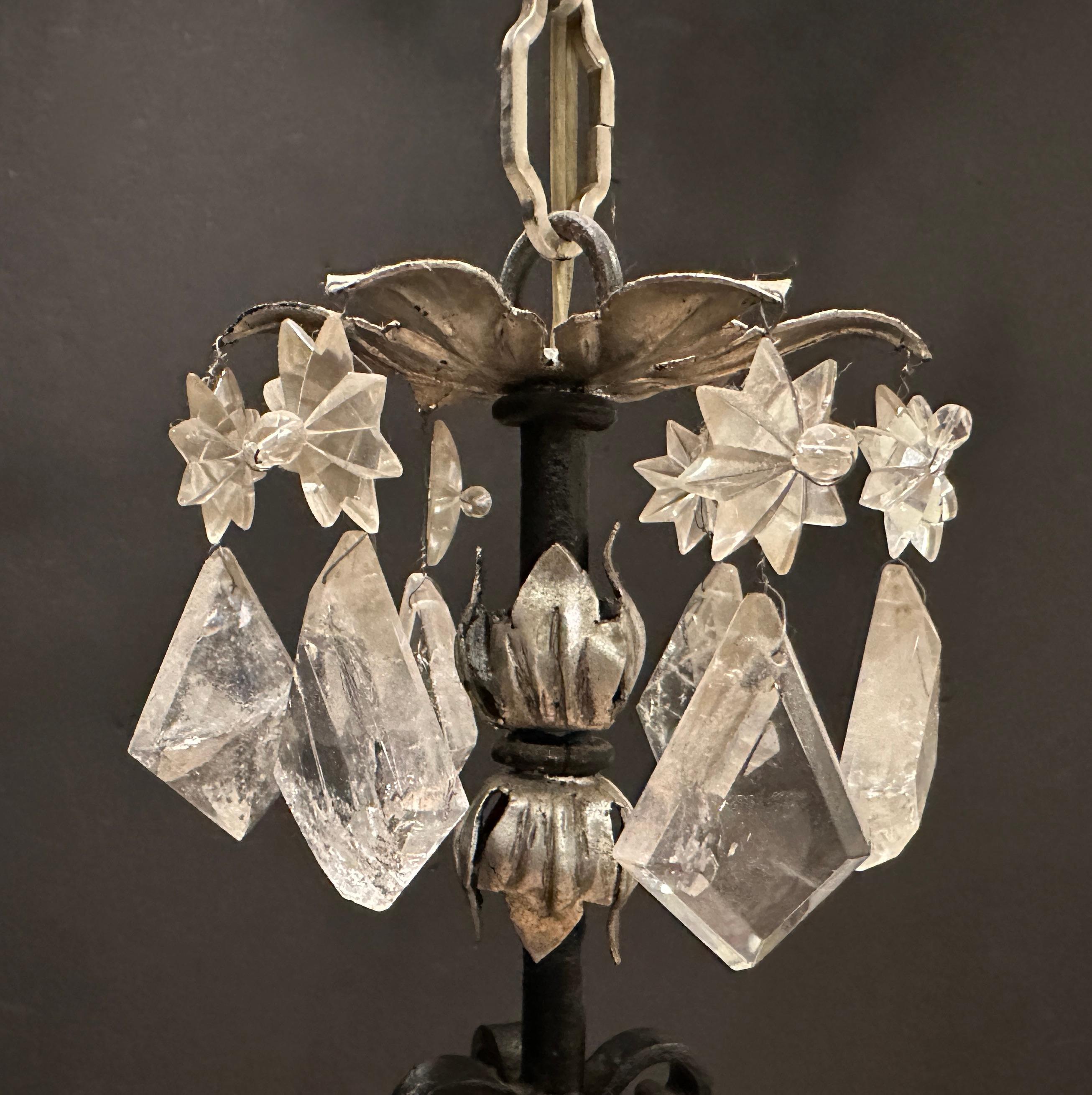 Silvered Rock Crystal Iron And Silver Gilt Chandelier For Sale