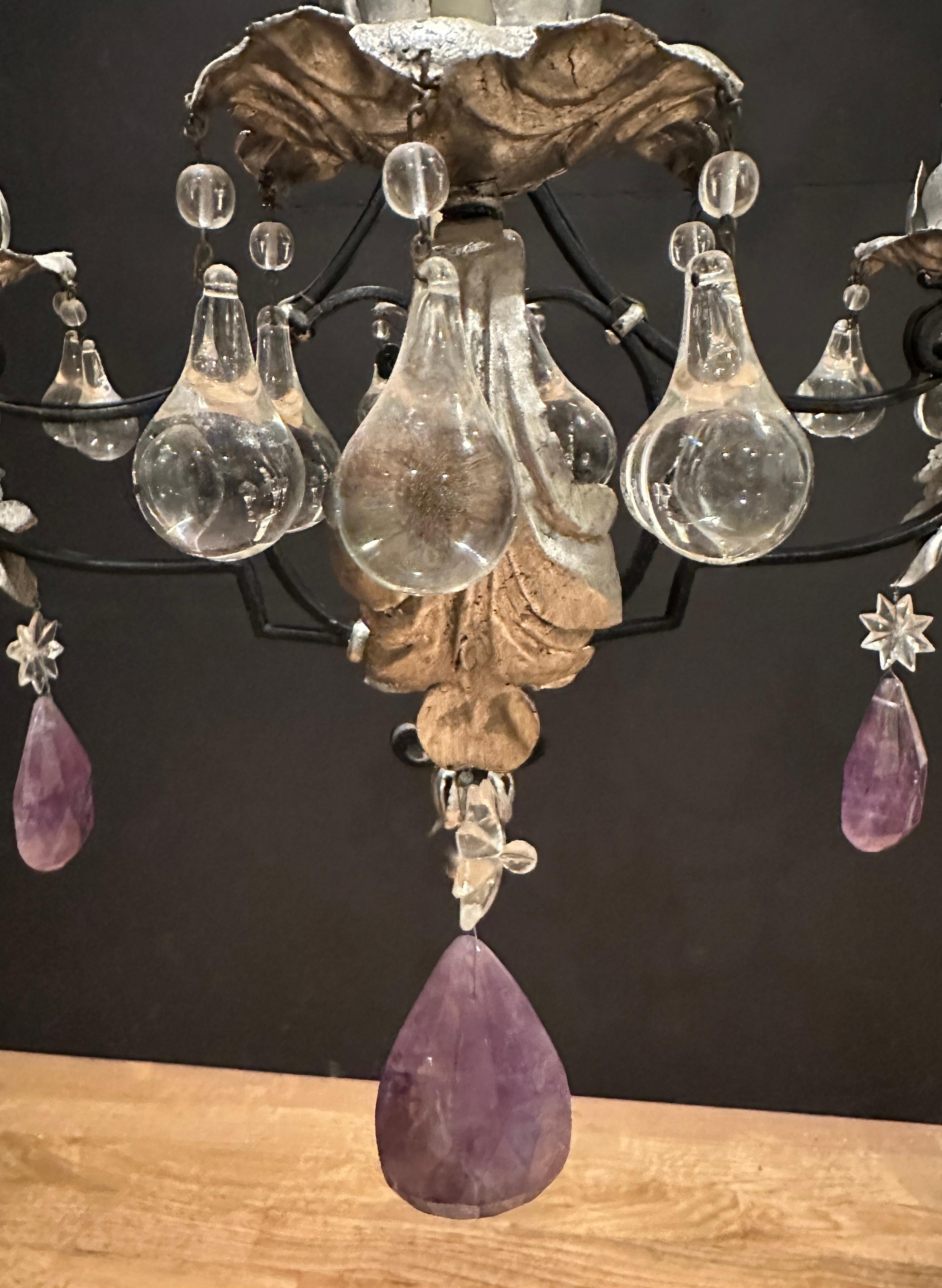 Rock Crystal Iron And Silver Gilt Chandelier In Good Condition For Sale In Norwood, NJ